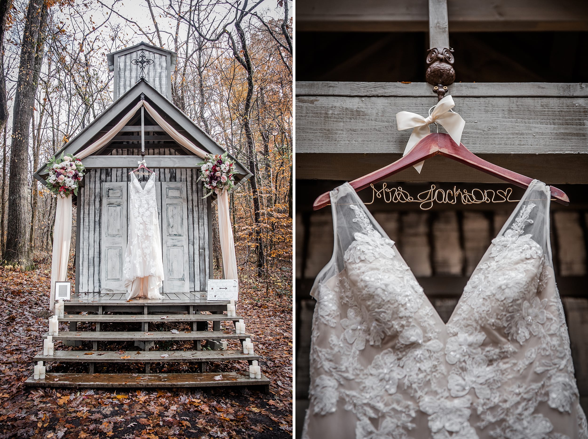 Dress hanging at Chapel in the Hollow Smoky Mountain Elopement