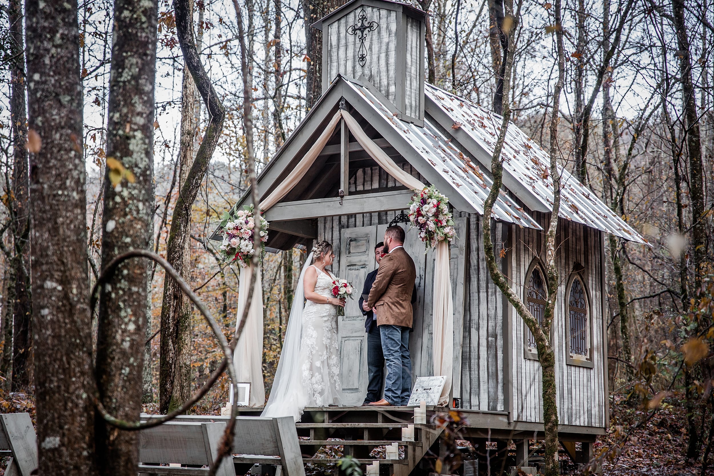 Ceremony at Chapel in the Hollow Smoky Mountain Elopement