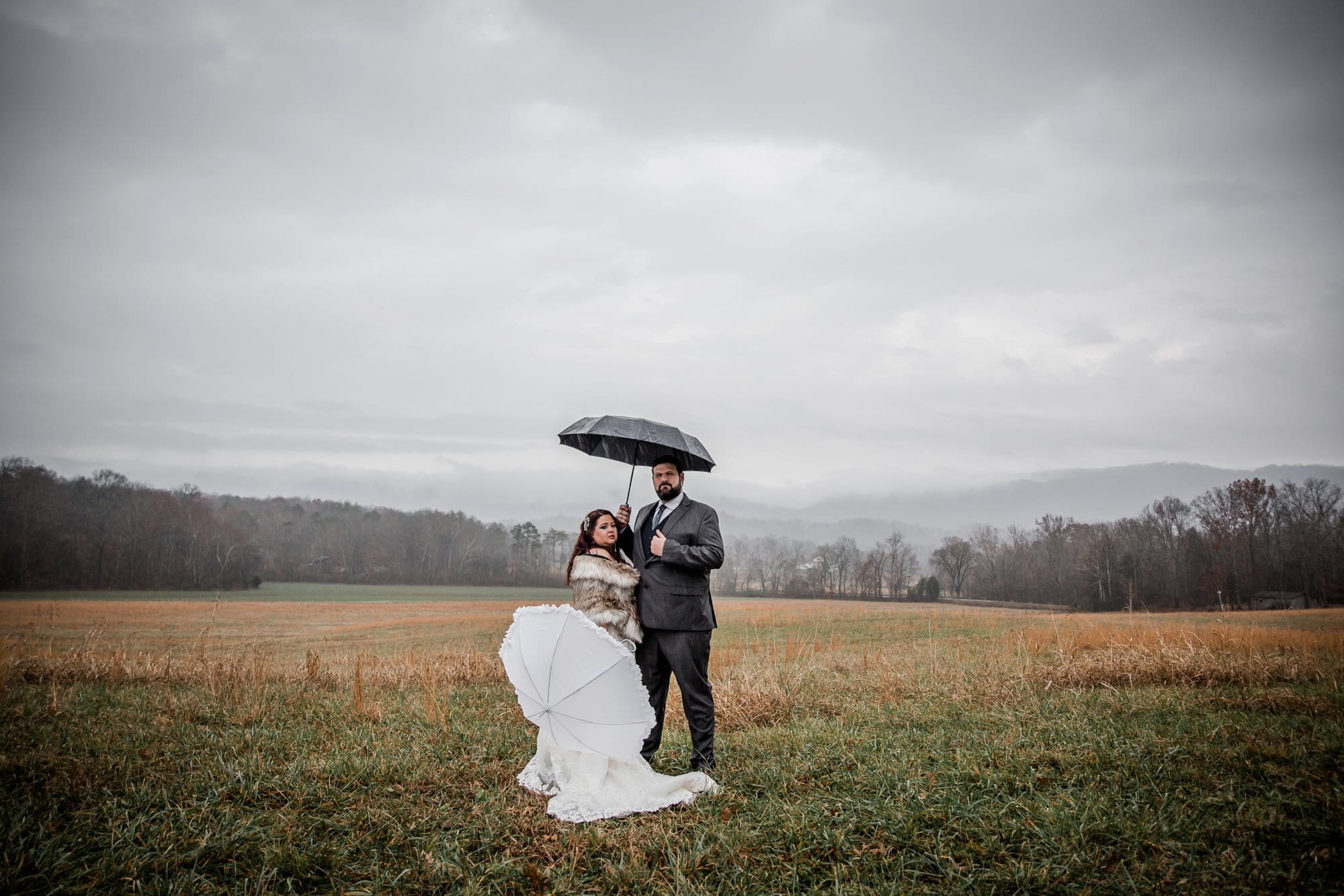 Rainy day weddings in the Smokey Mountains at a Smokey Mountain elopement.