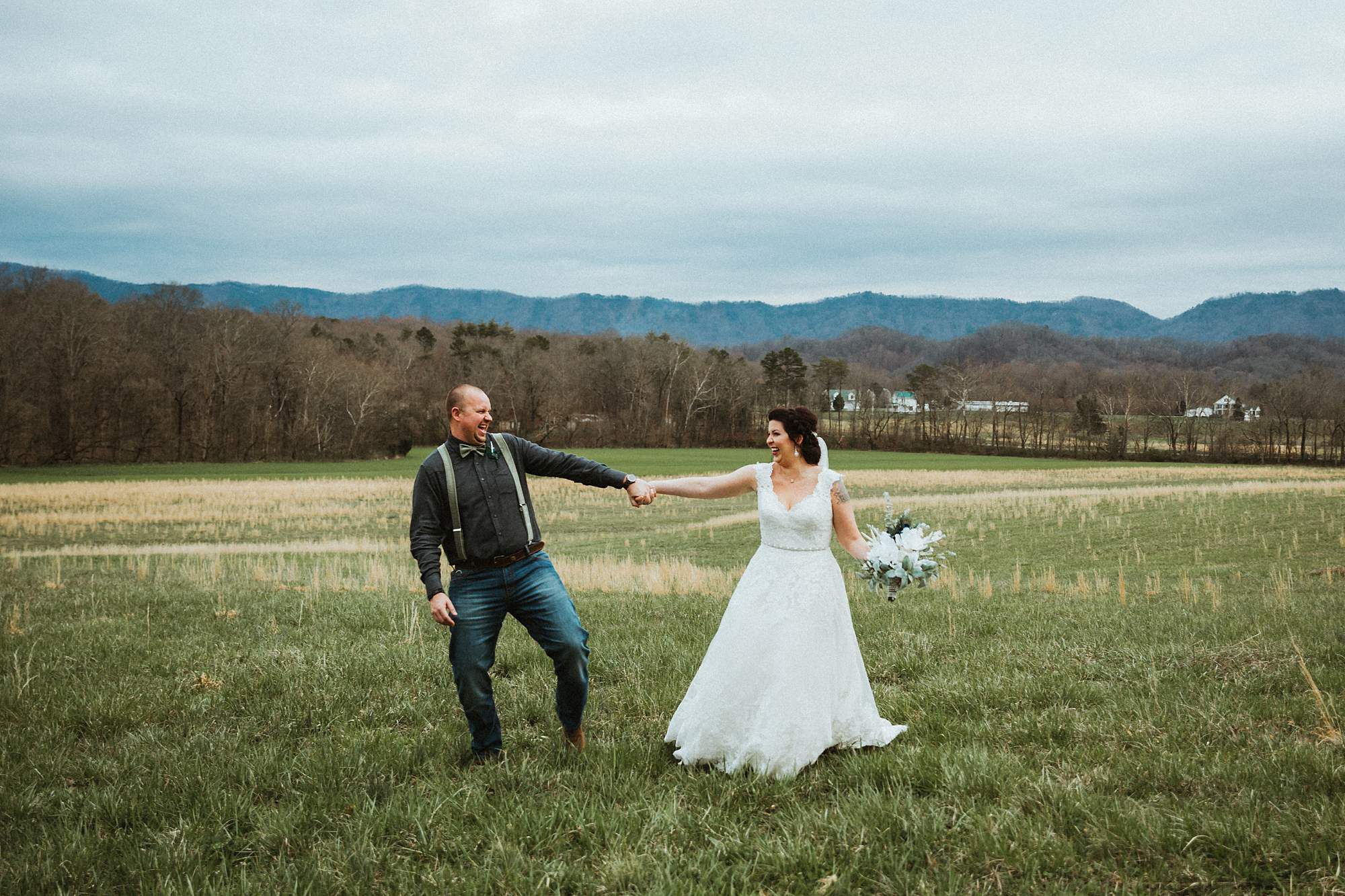 Bride and Groom in Field. 