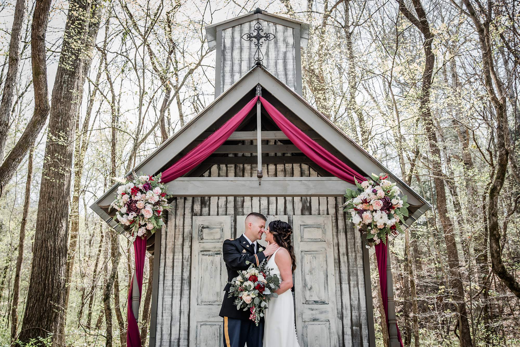Bride and Groom at Wedding Chapel in Pigeon Forge