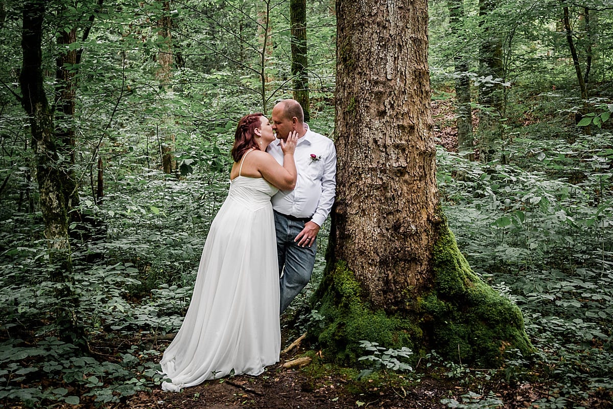 Bride and Groom in woods