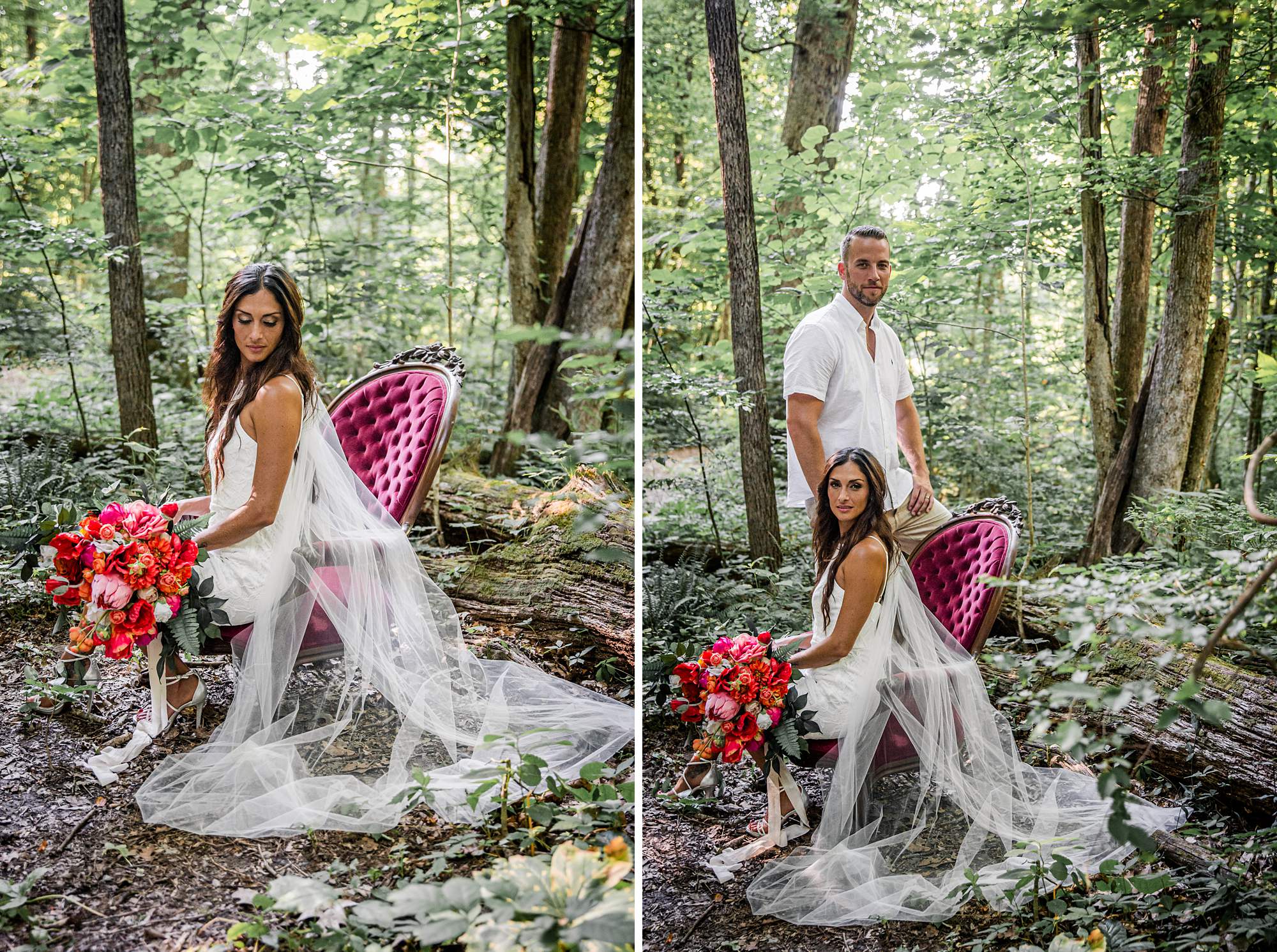 Bride and groom in the forest 