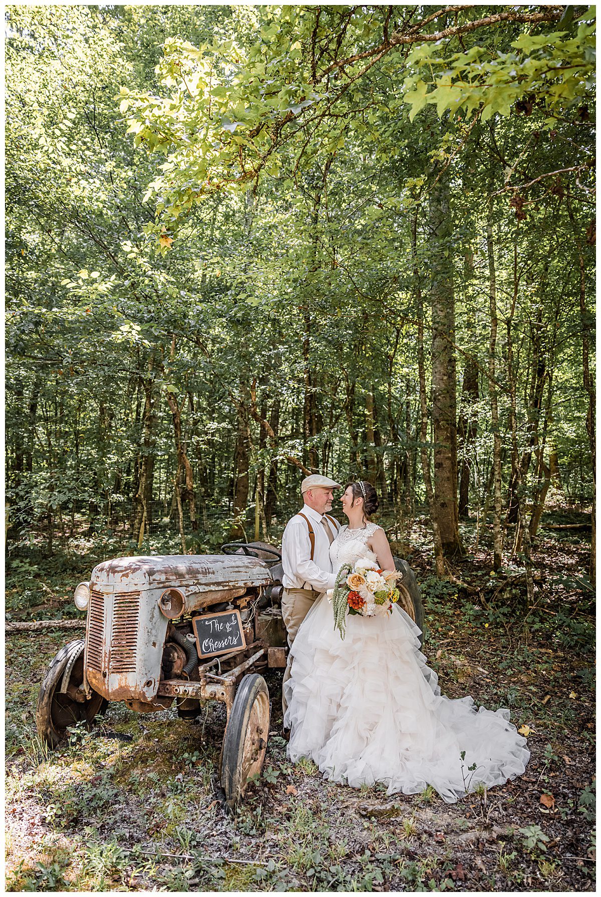 bridal portraits with tractor in east tennessee
