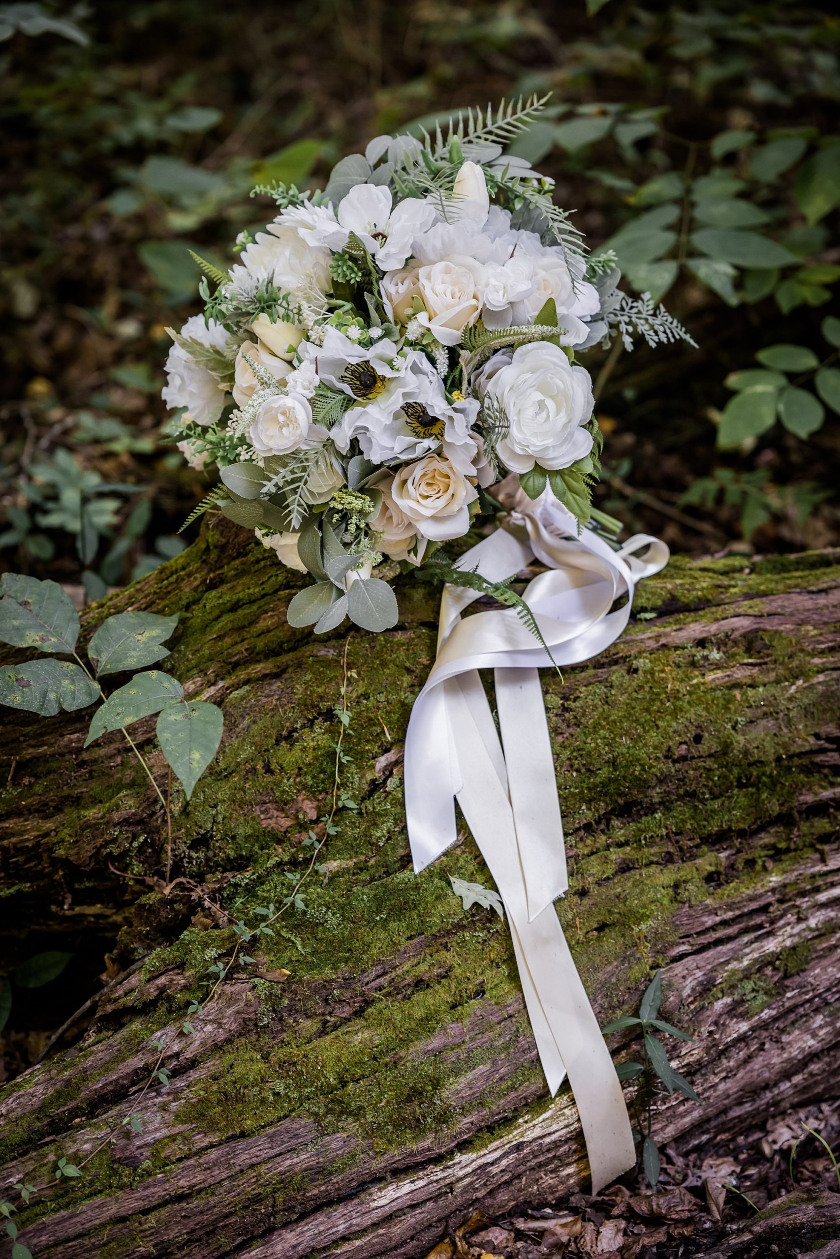 Wedding Bouquet on a Log