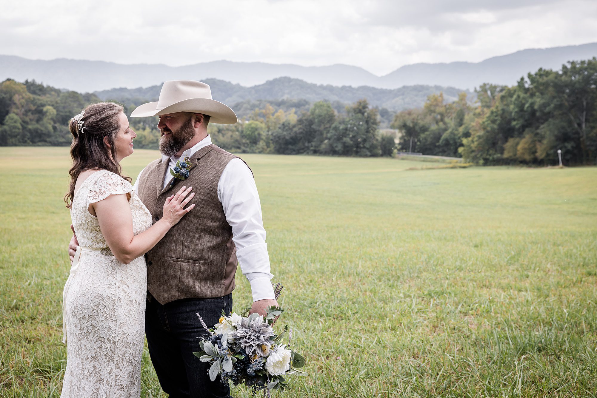 Bride and Groom Portrait in the Field