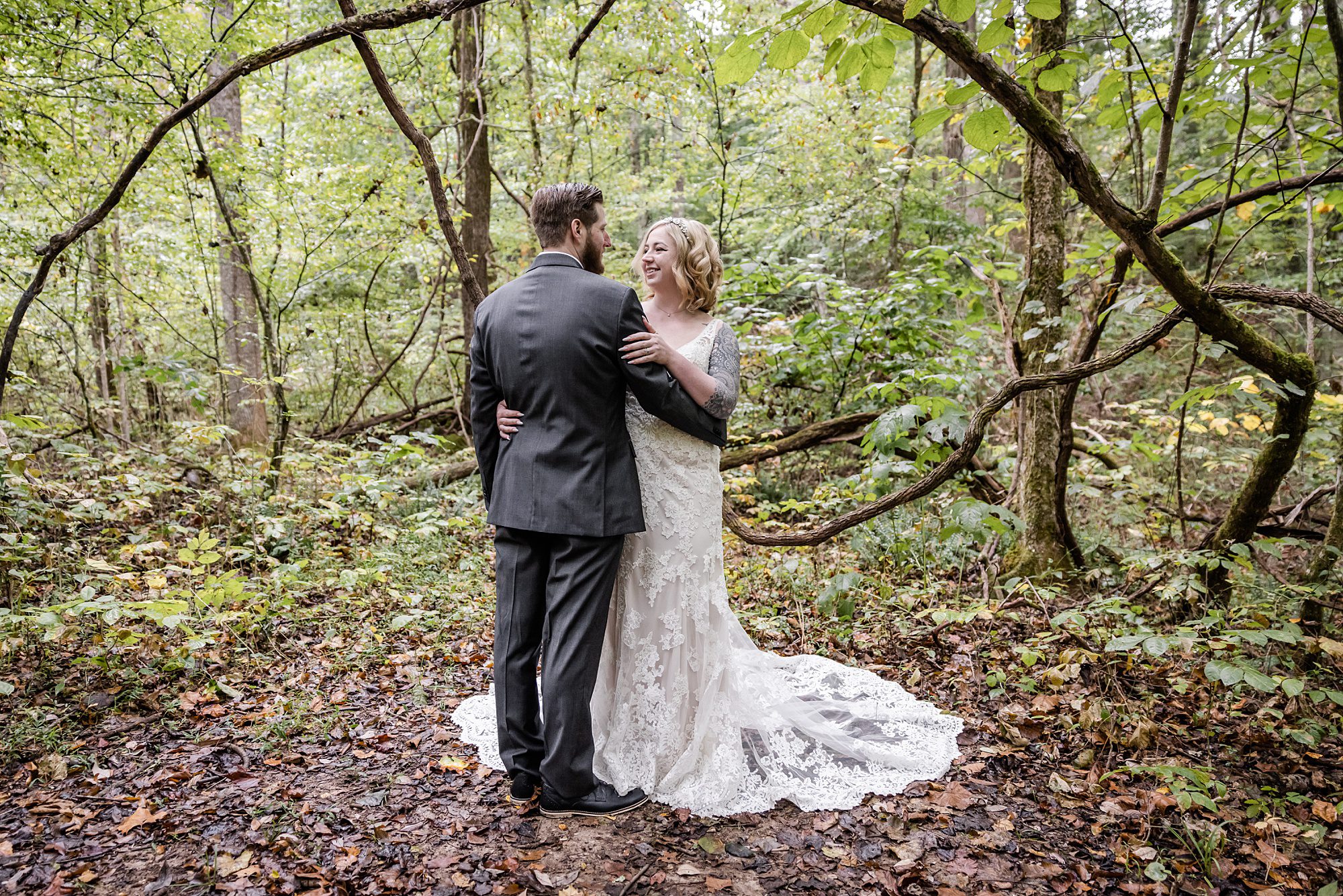 Woodsy Bride and Groom Portrait