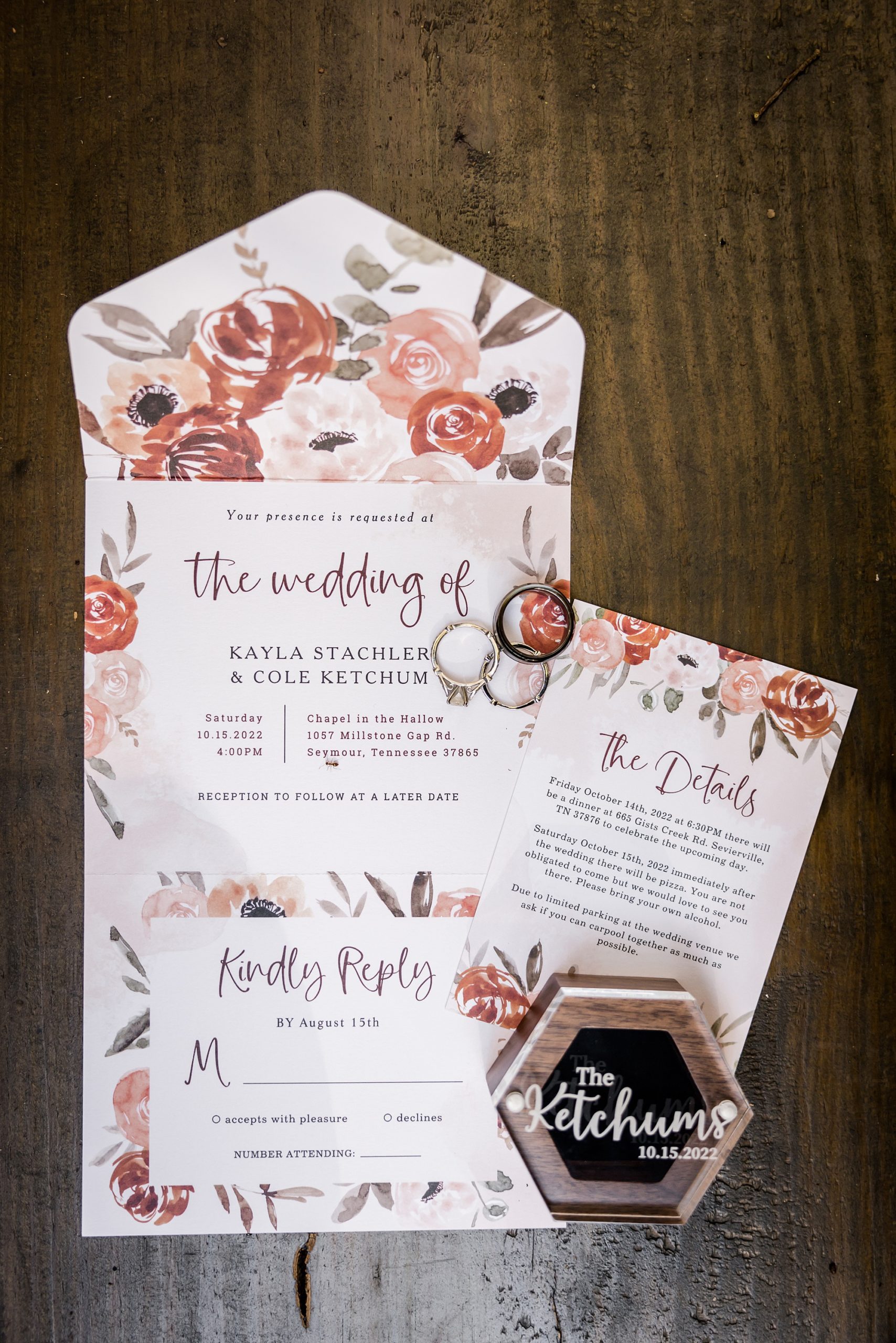 Invitation and Rings Flat Lay