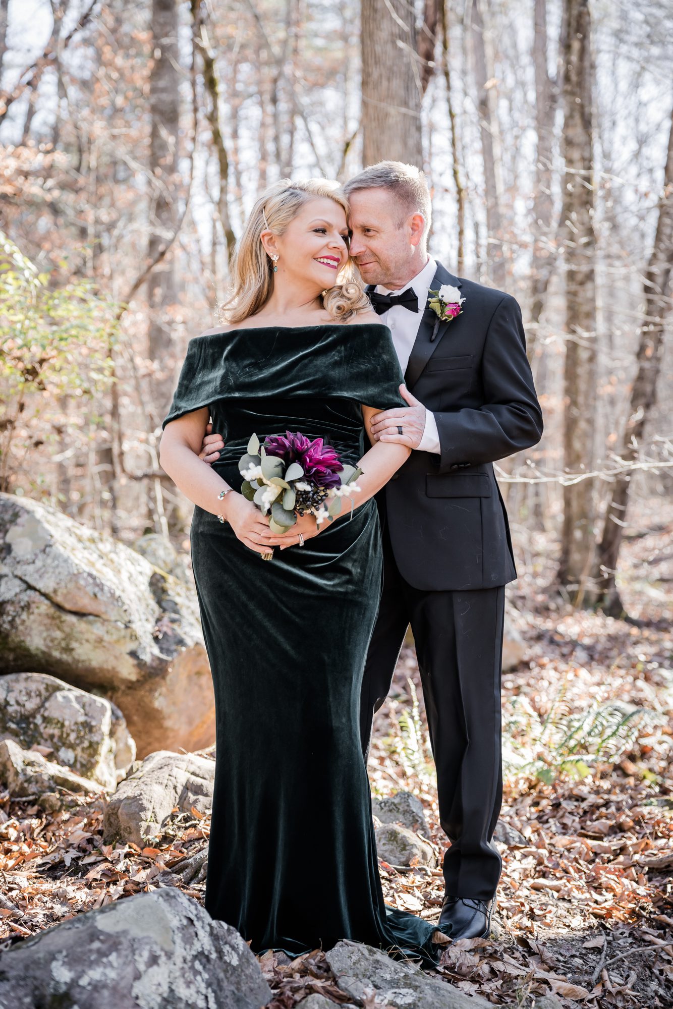 Winter Forest Bride and Groom Portrait
