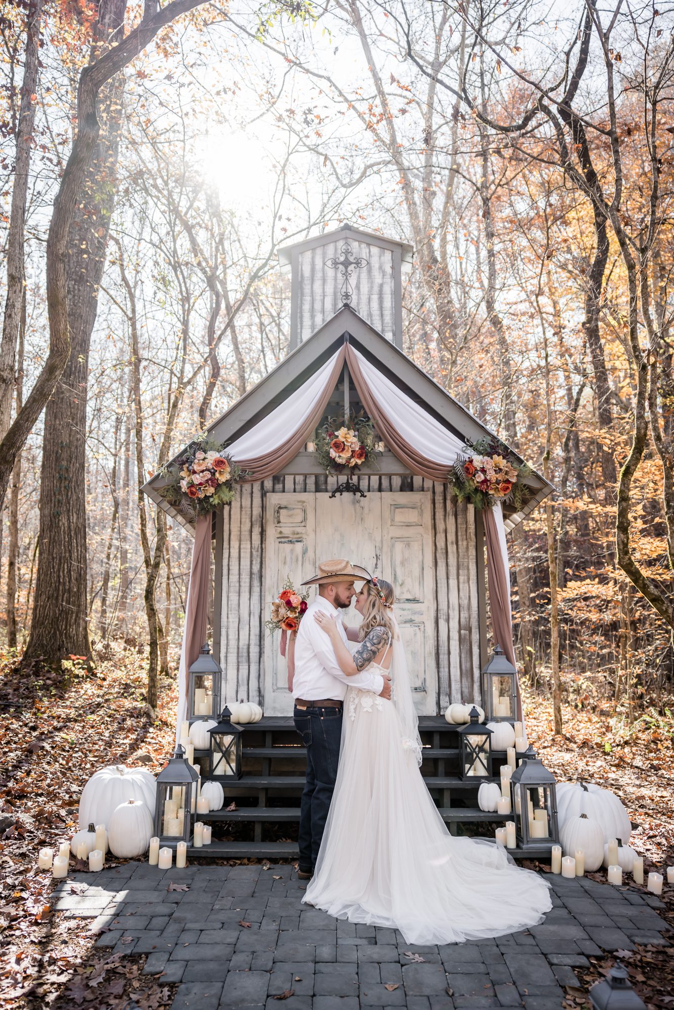 Woodsy Fall Bride and Groom Portrait