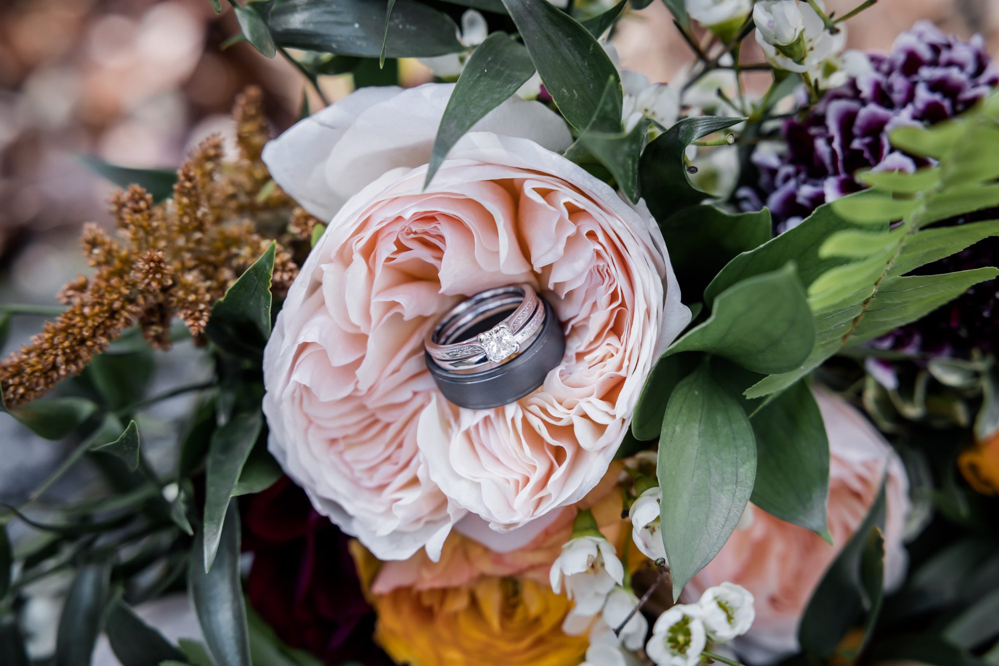 Wedding Rings in Bouquet