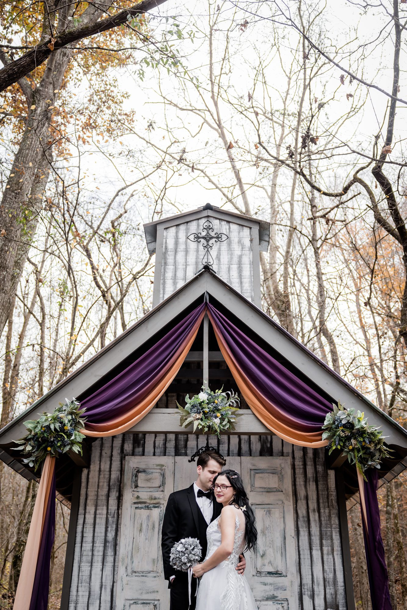 Fall Forest Bride and Groom Portrait 