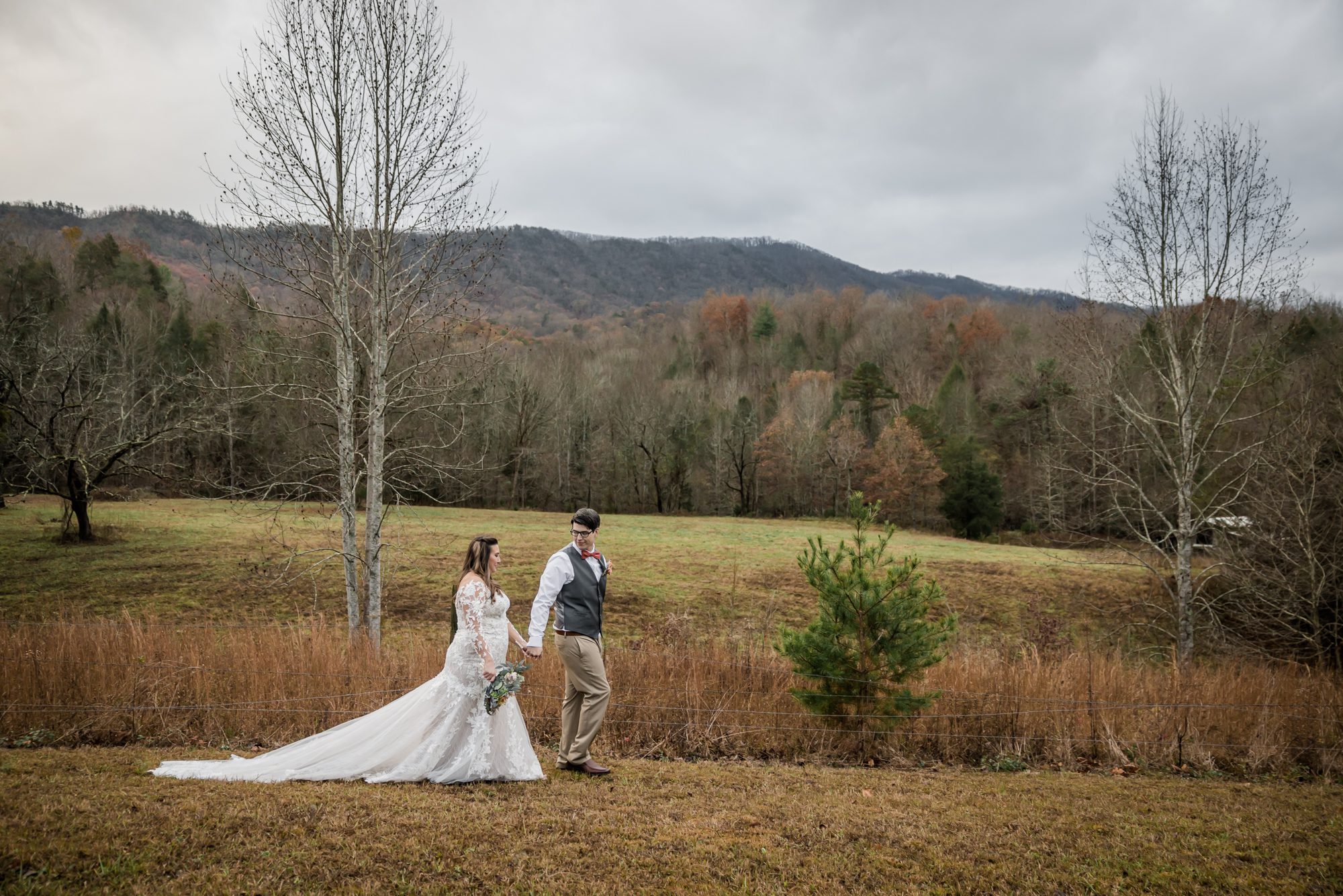 Fall Field Bride and Groom Portrait