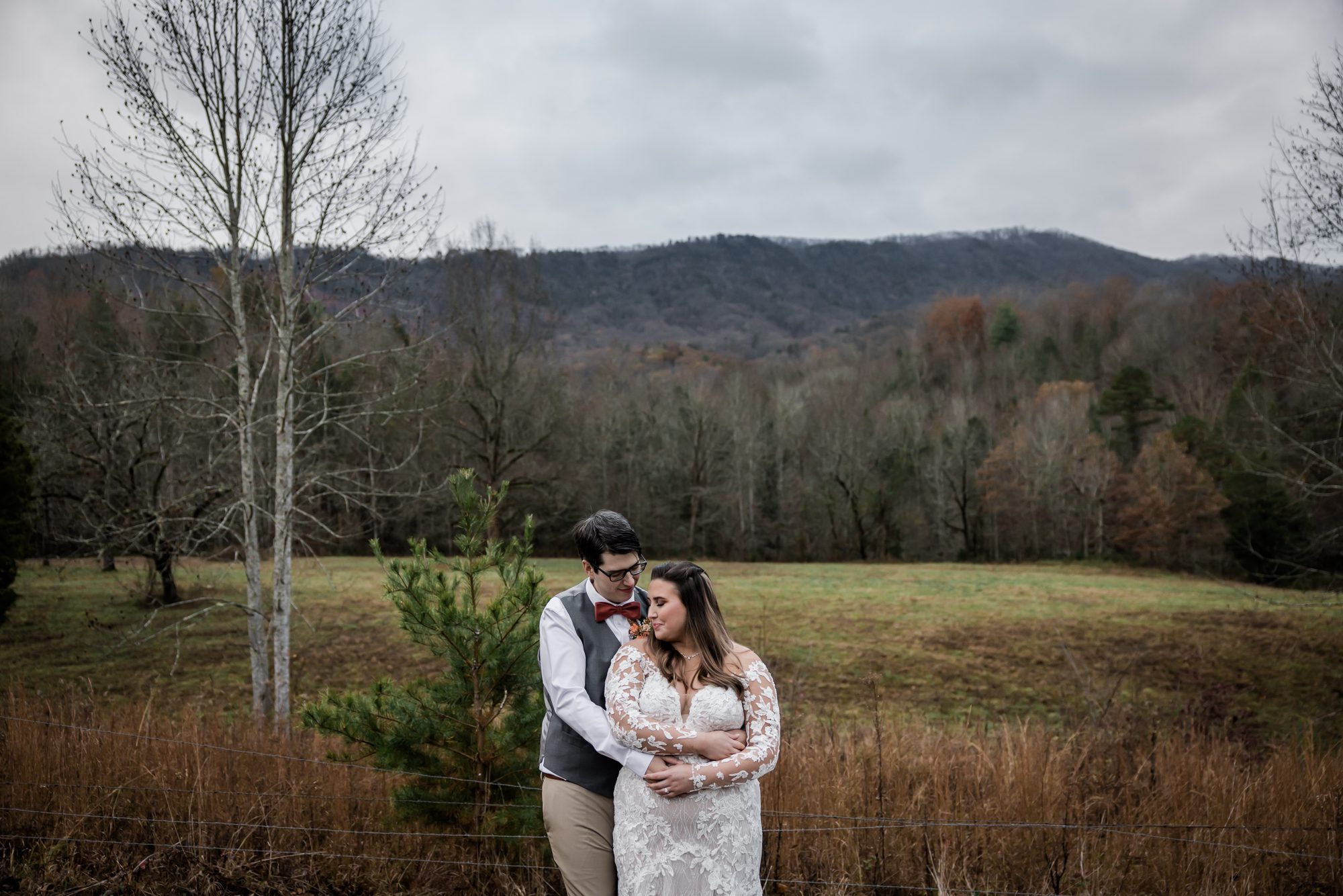 Cloudy Mountain Bride and Groom Portrait