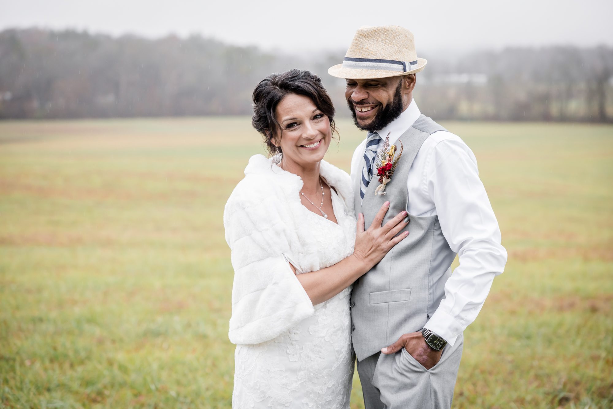 Cloudy Field Bride and Groom Portrait