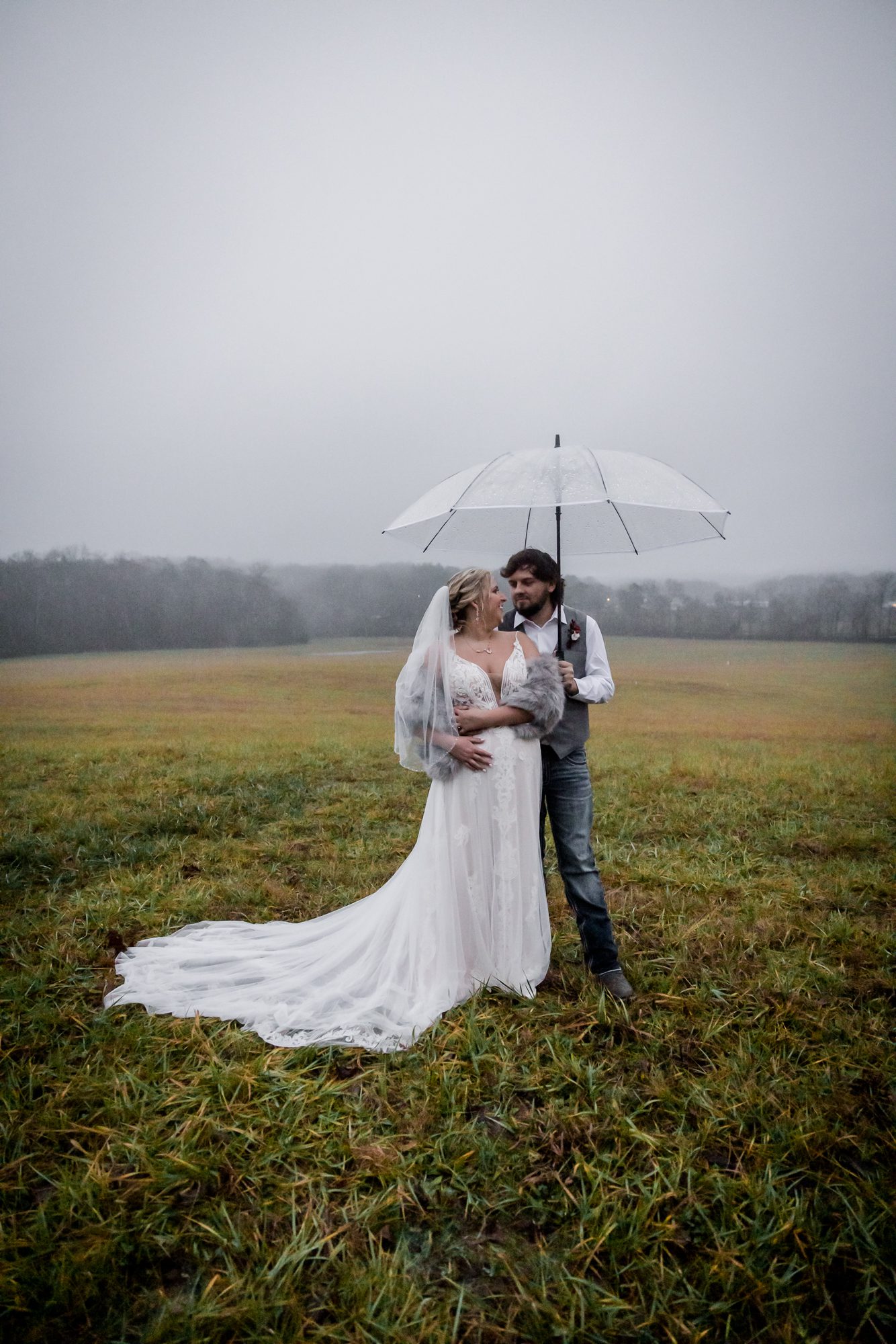 Rainy Bride and Groom Portrait