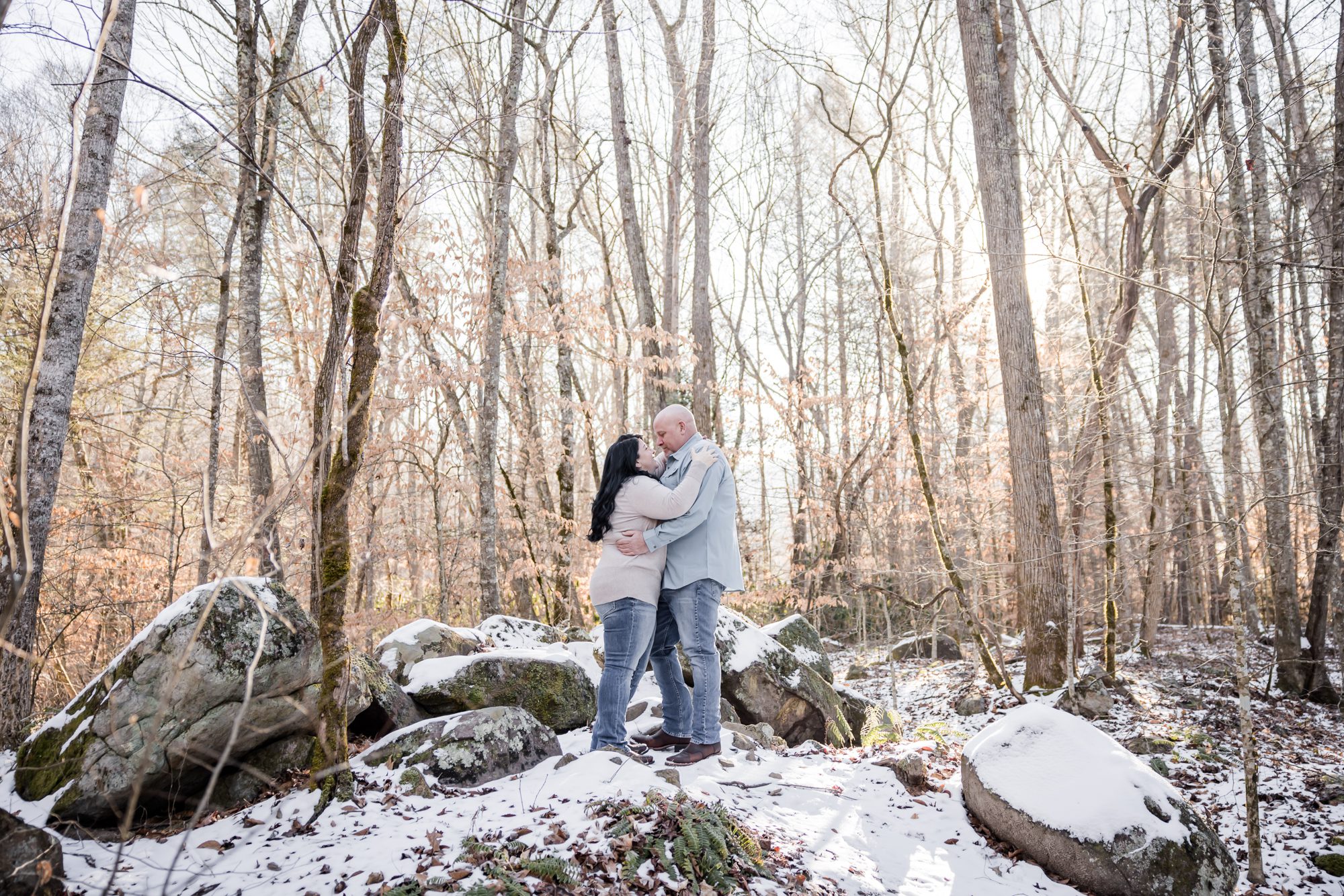 Woodsy Winter Engagement Portrait