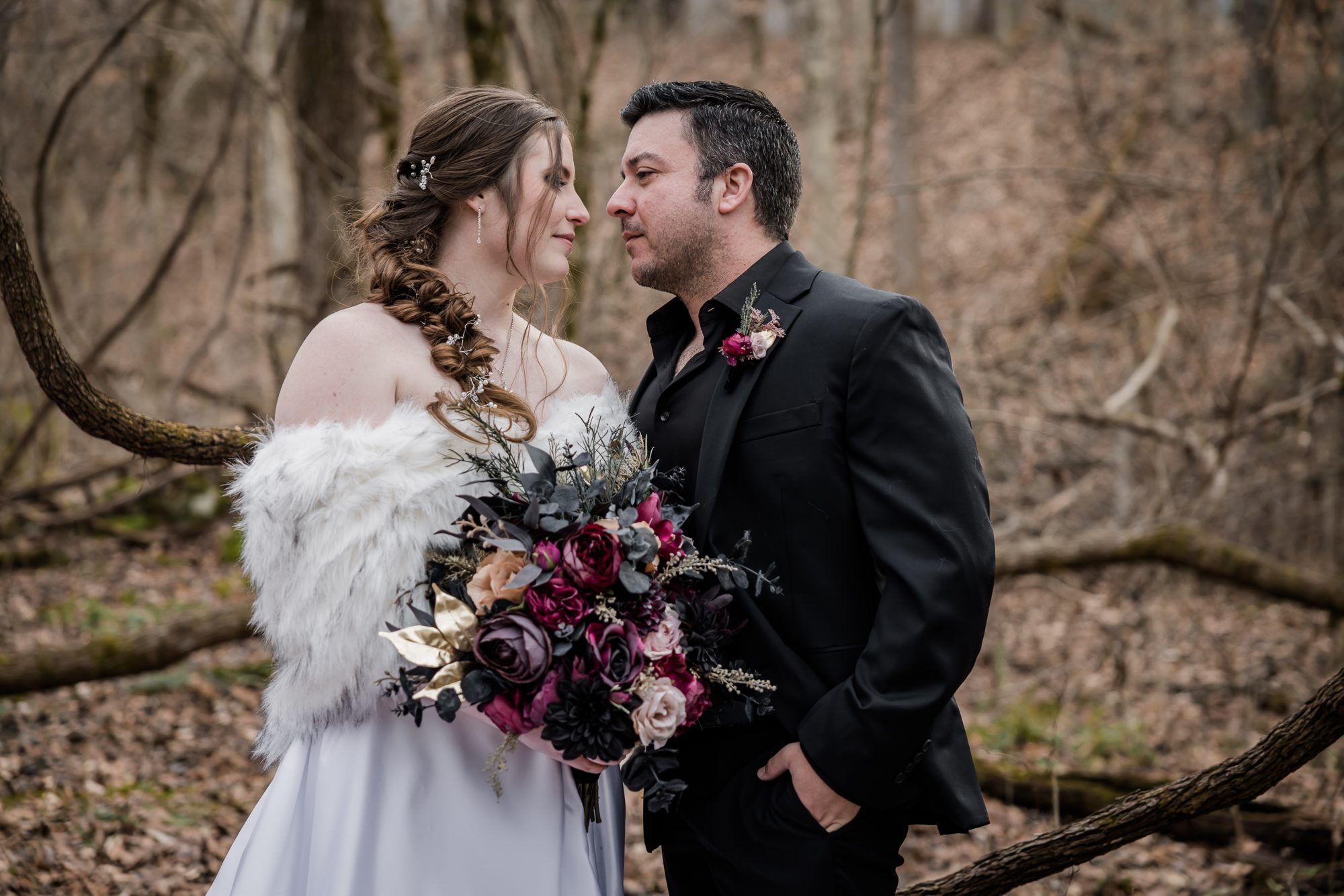 Woodsy Bride and Groom Portrait