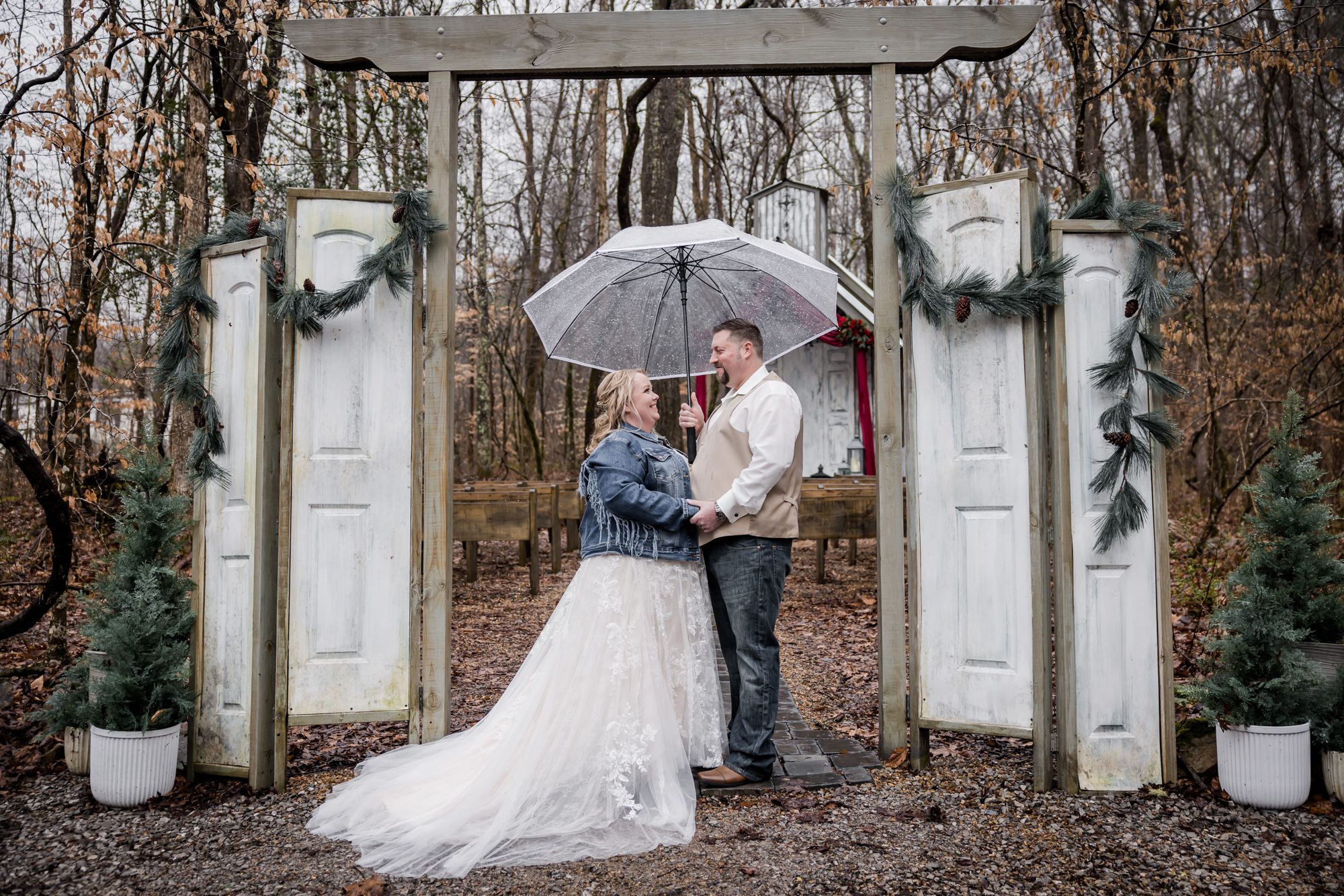 Umbrella Bride and Groom Portrait