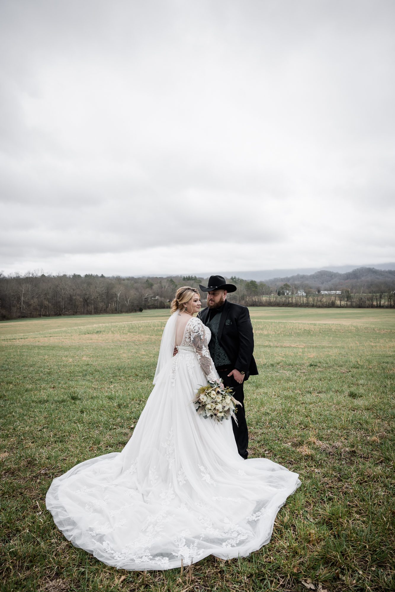 Bride and Groom Portrait in the Field