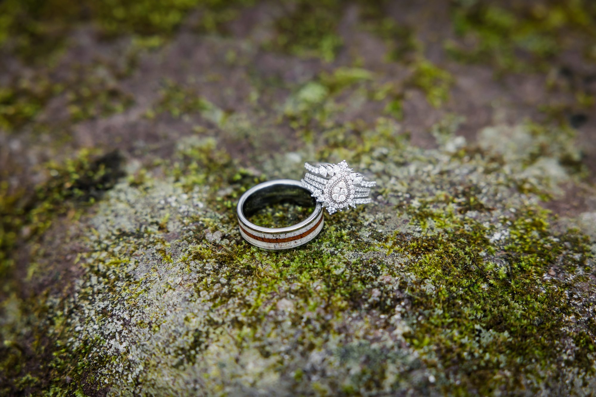 Wedding Rings on Mossy Stone