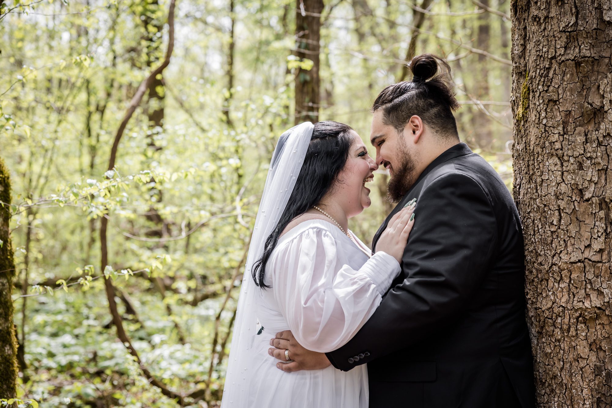 Woodsy Bride and Groom Portrait