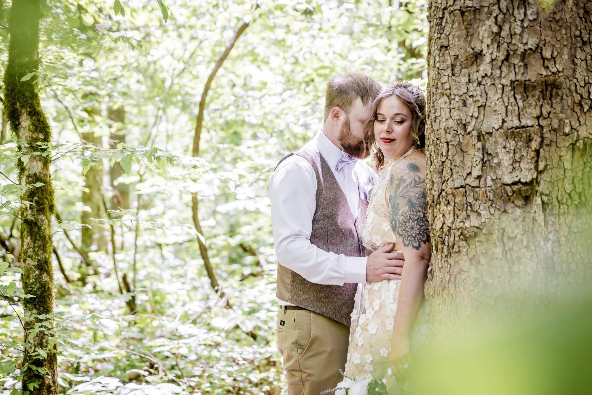 Woodsy Bride and Groom Portrait