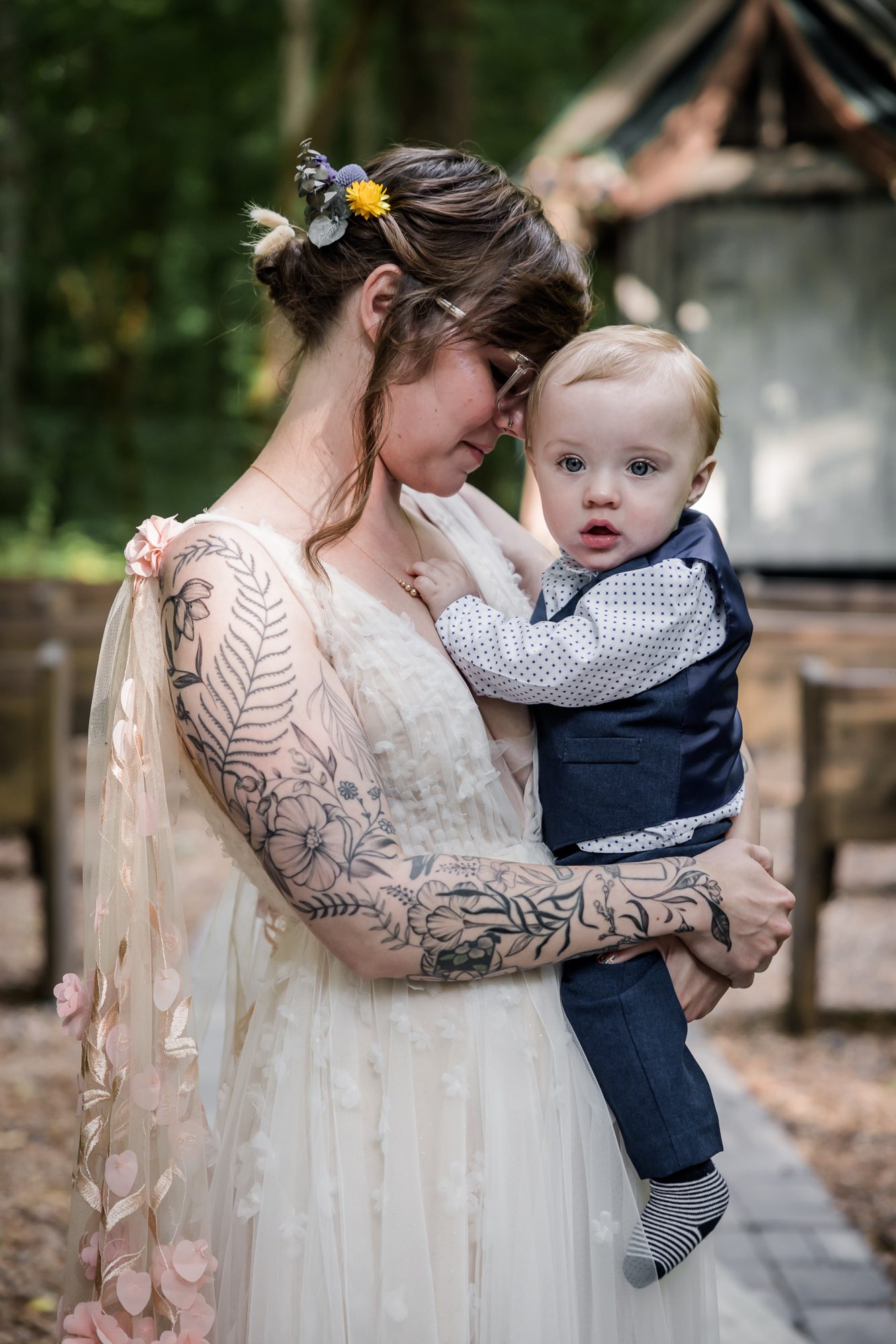 elopement bride and baby portrait