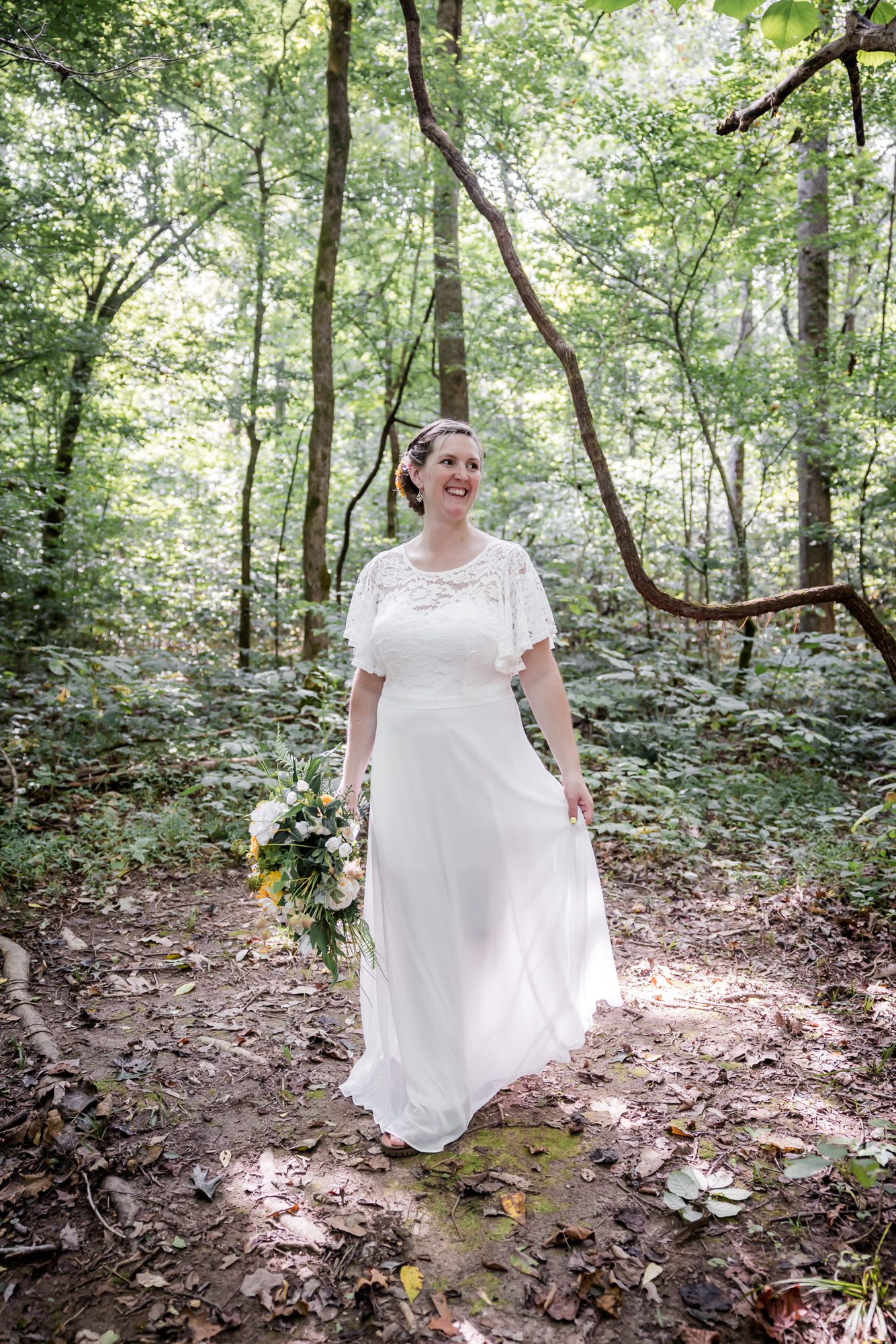 woodsy walk bride portrait