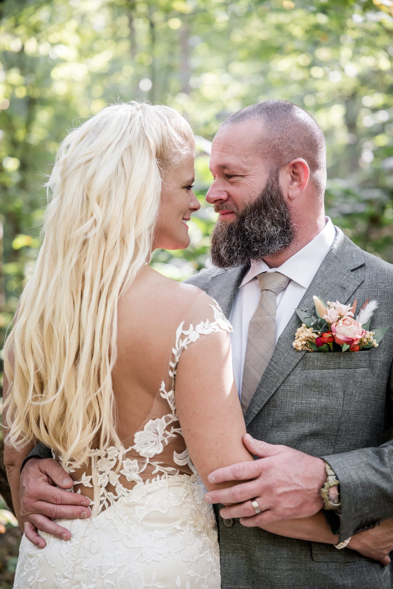 Forest bride and groom portrait