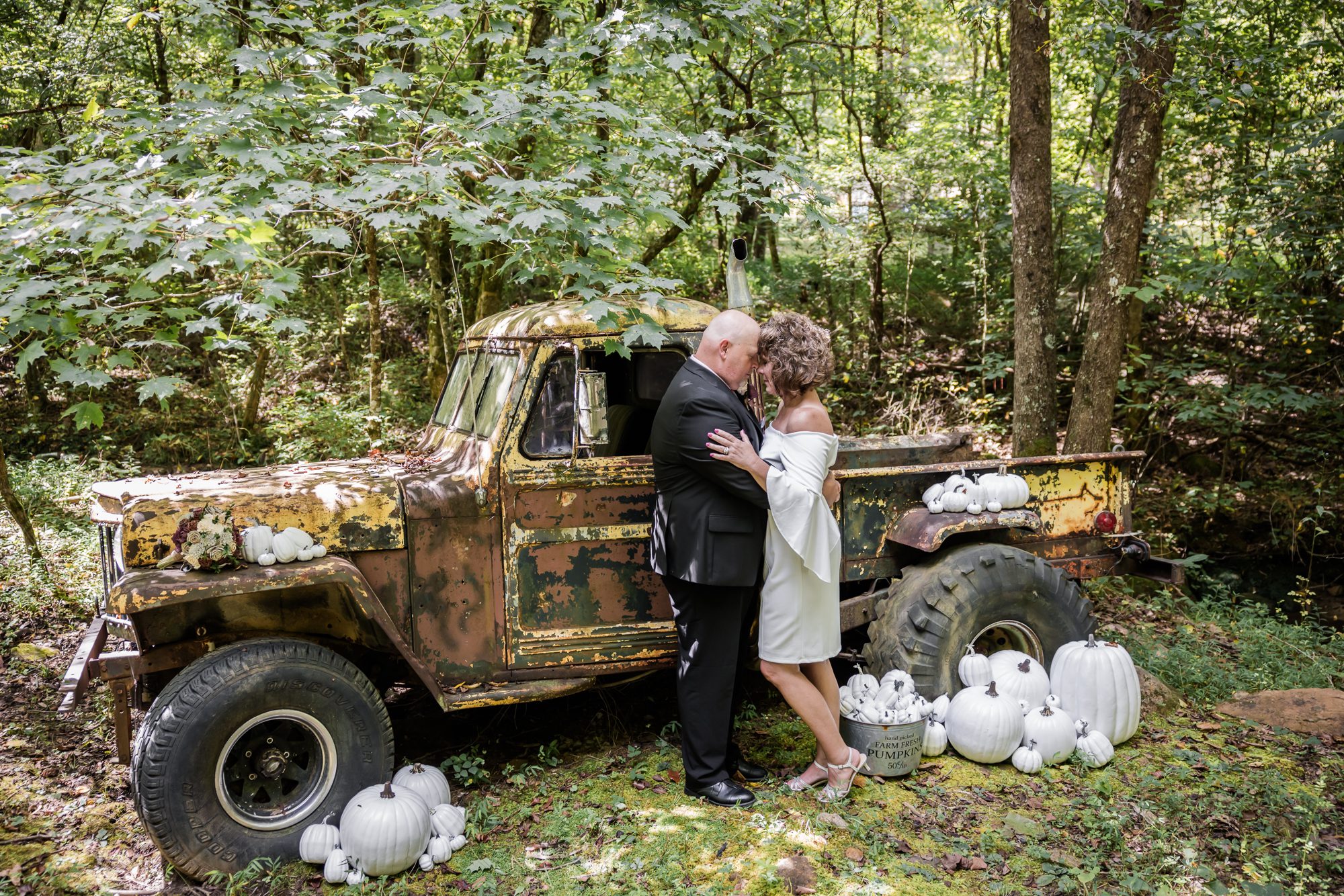Rustic with Pumpkins Bride and Groom Portrait