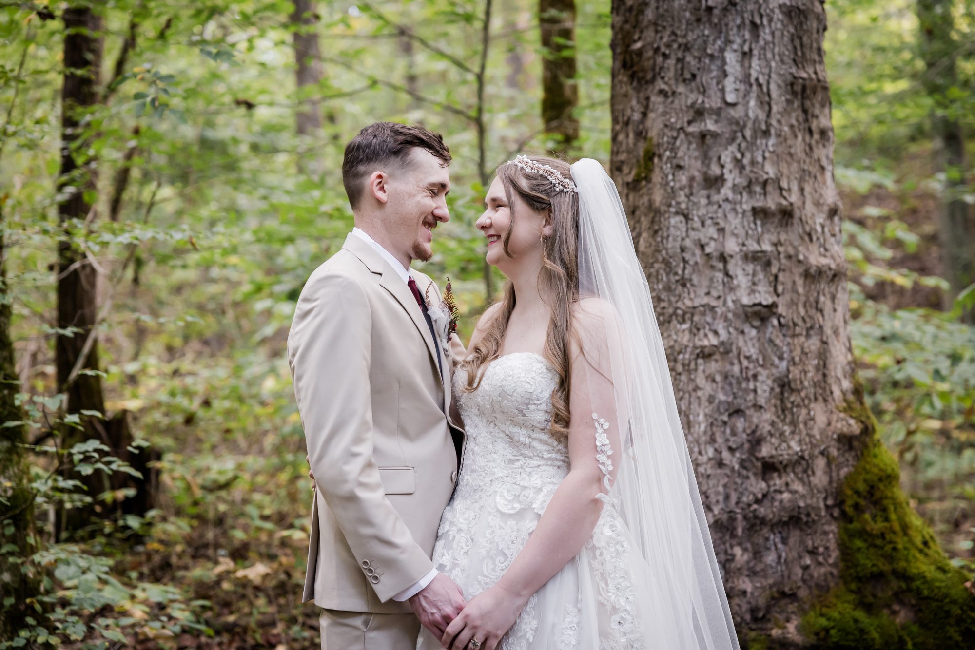 Woodsy Bride and Groom Portrait