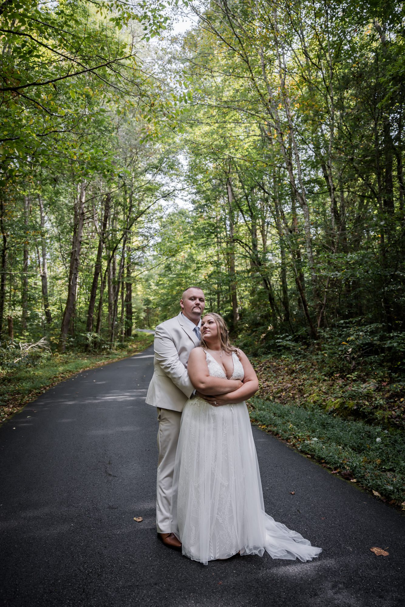 Forest bride and groom portrait
