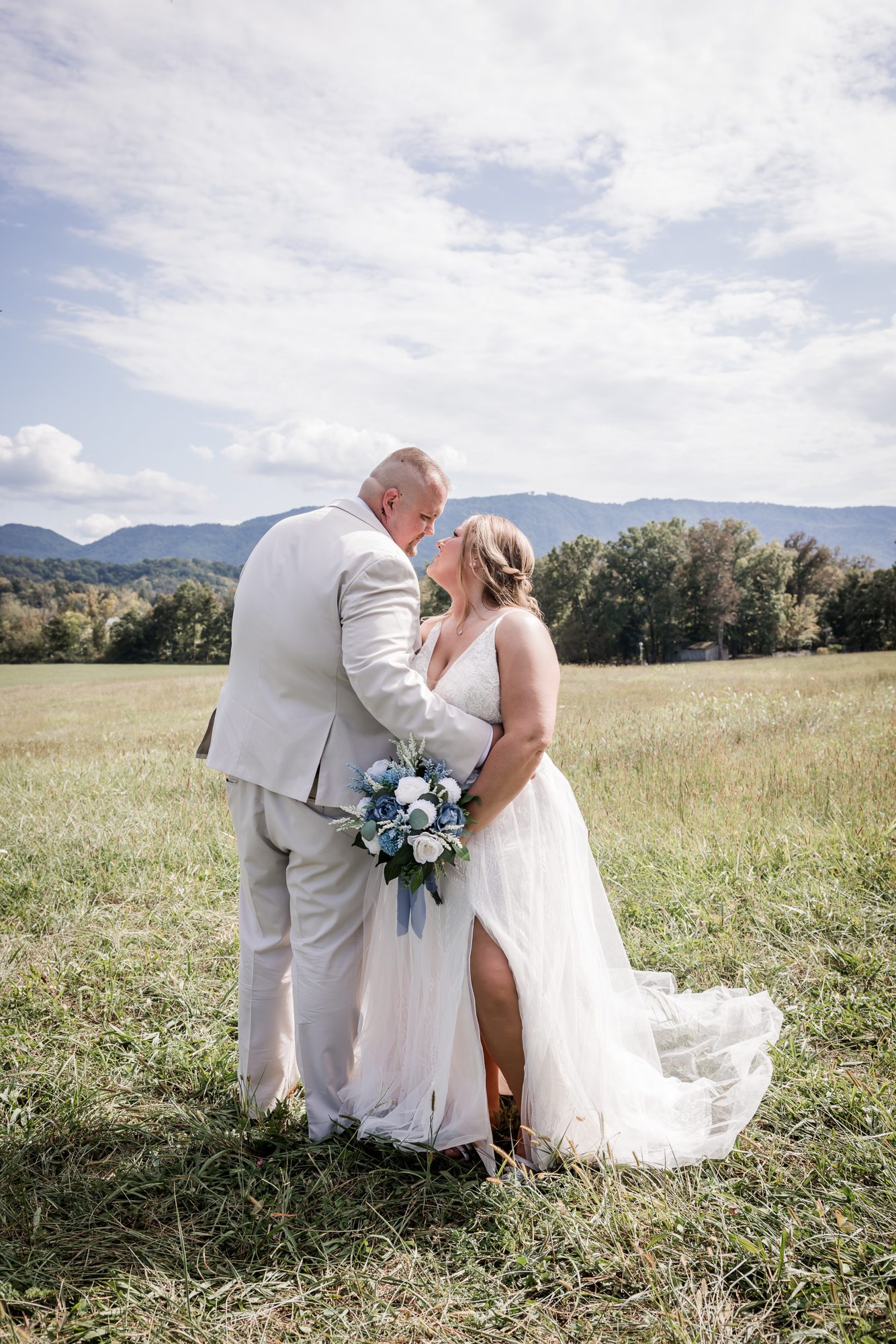 Outdoor bride and groom portrait