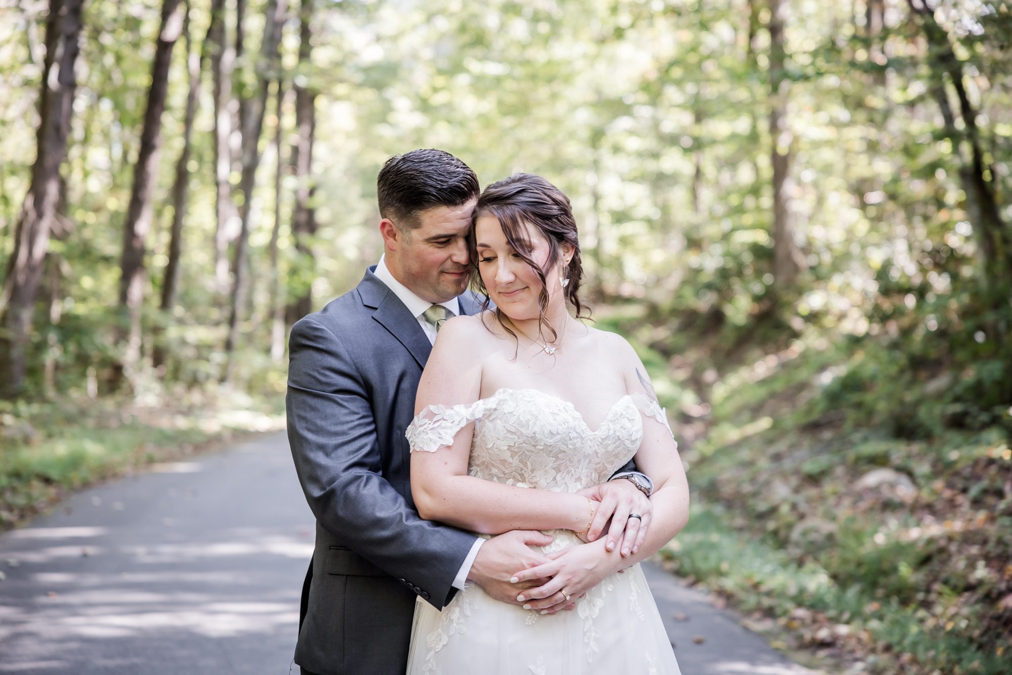 Forest bride and groom portrait