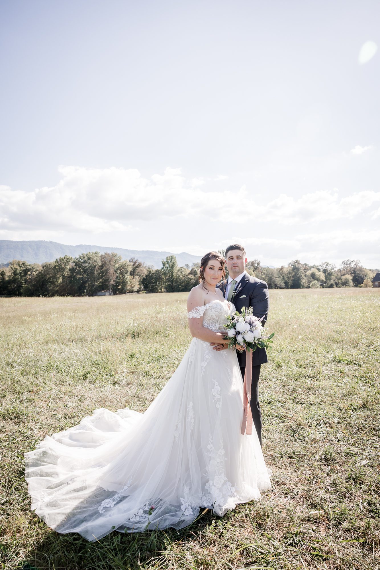 Outdoor bride and groom portrait