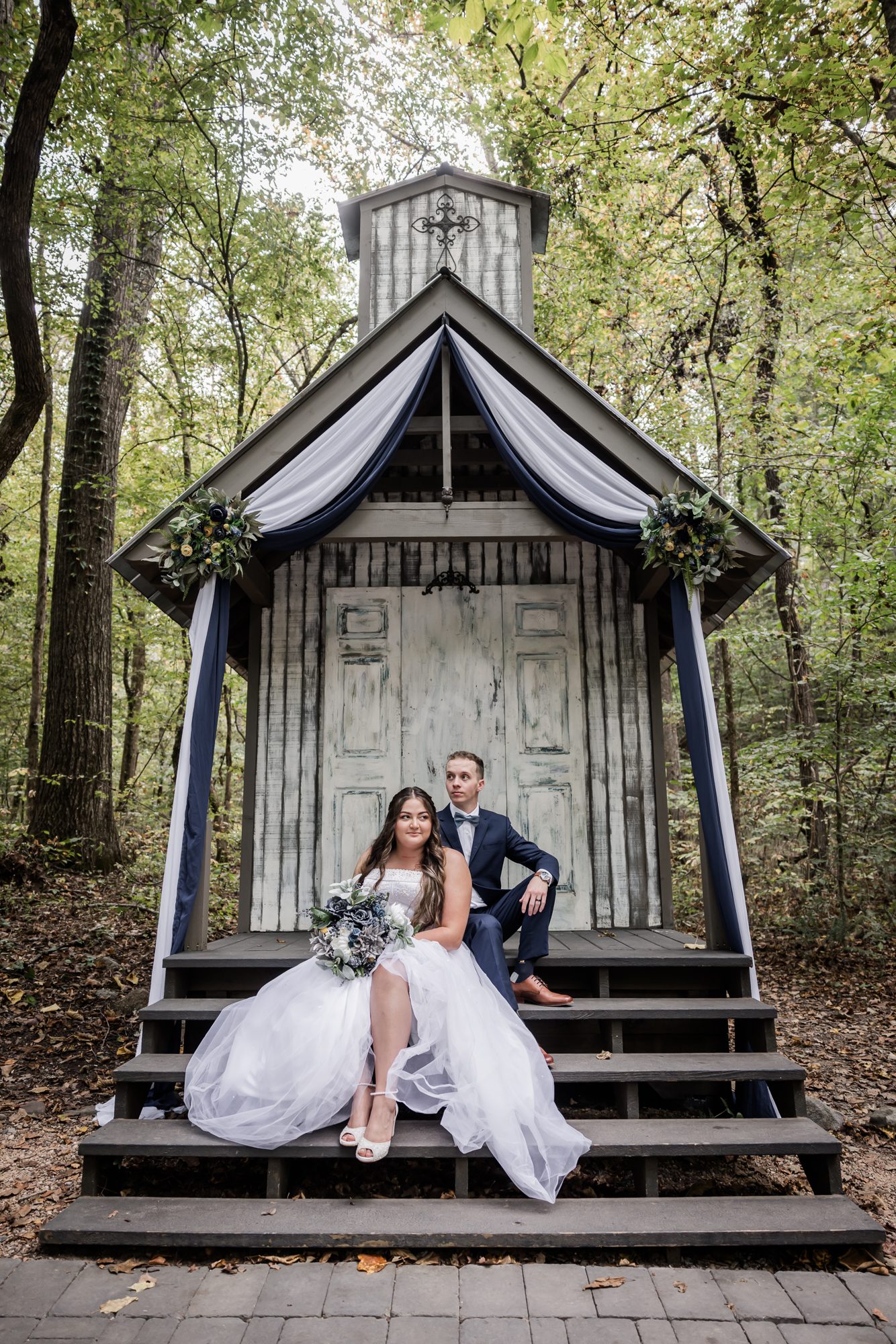 Forest bride and groom portrait