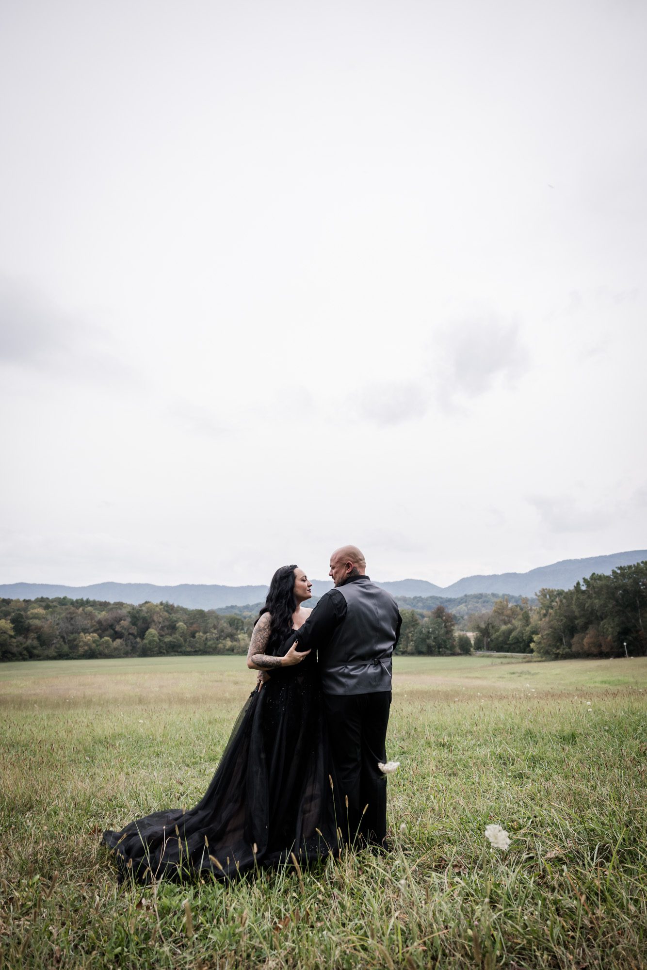 Field bride and groom portrait