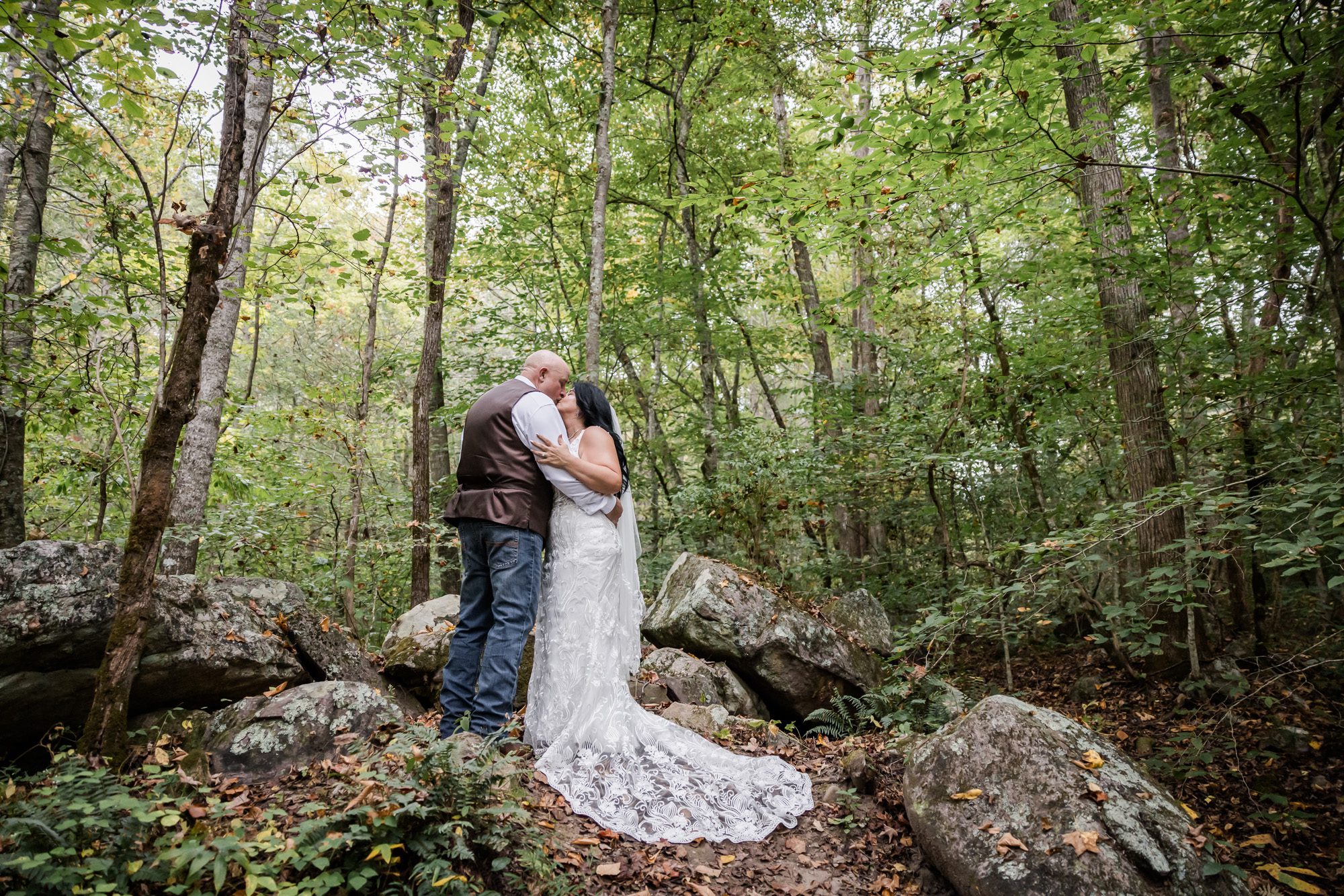 Forest bride and groom portrait