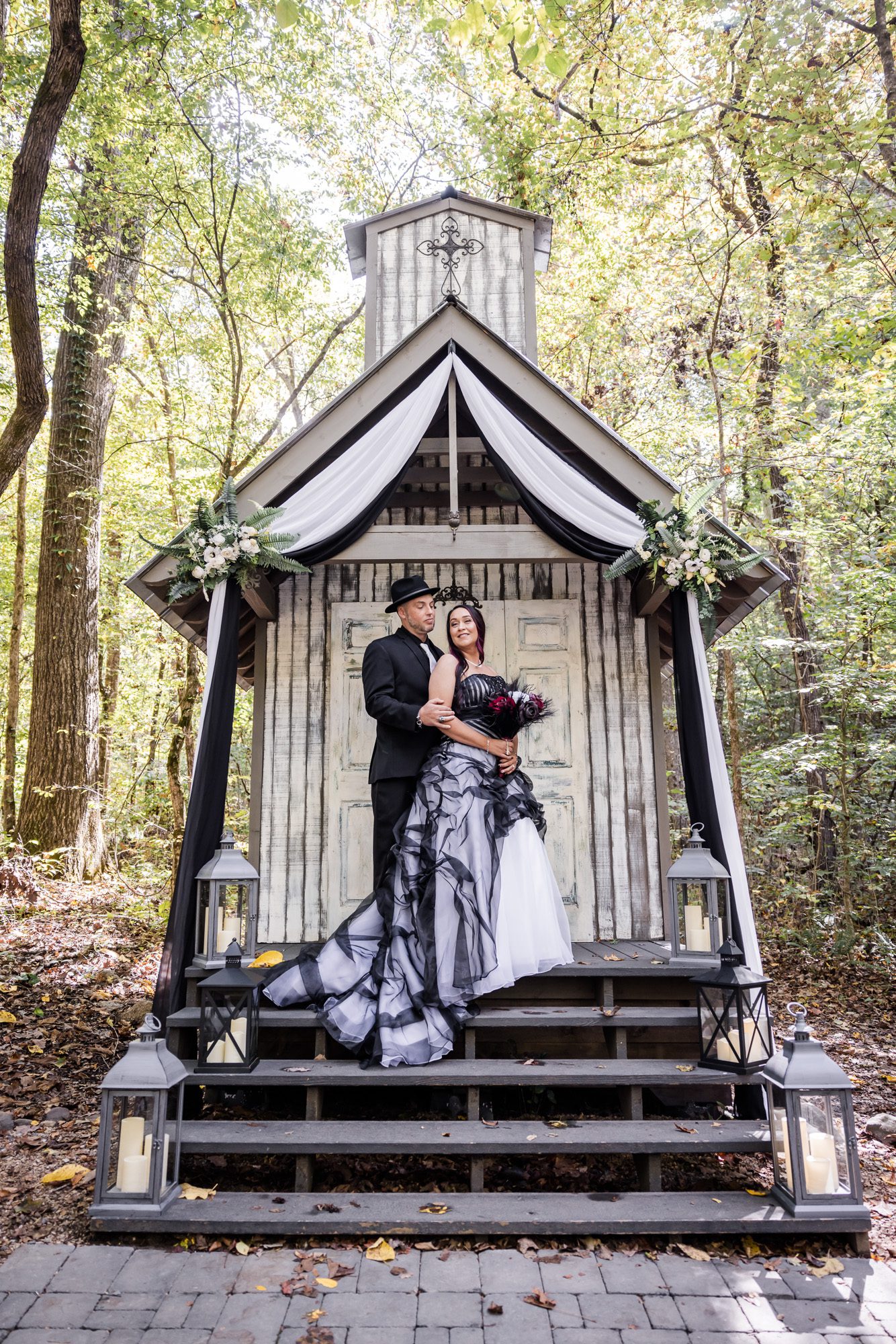 Forest bride and groom portrait