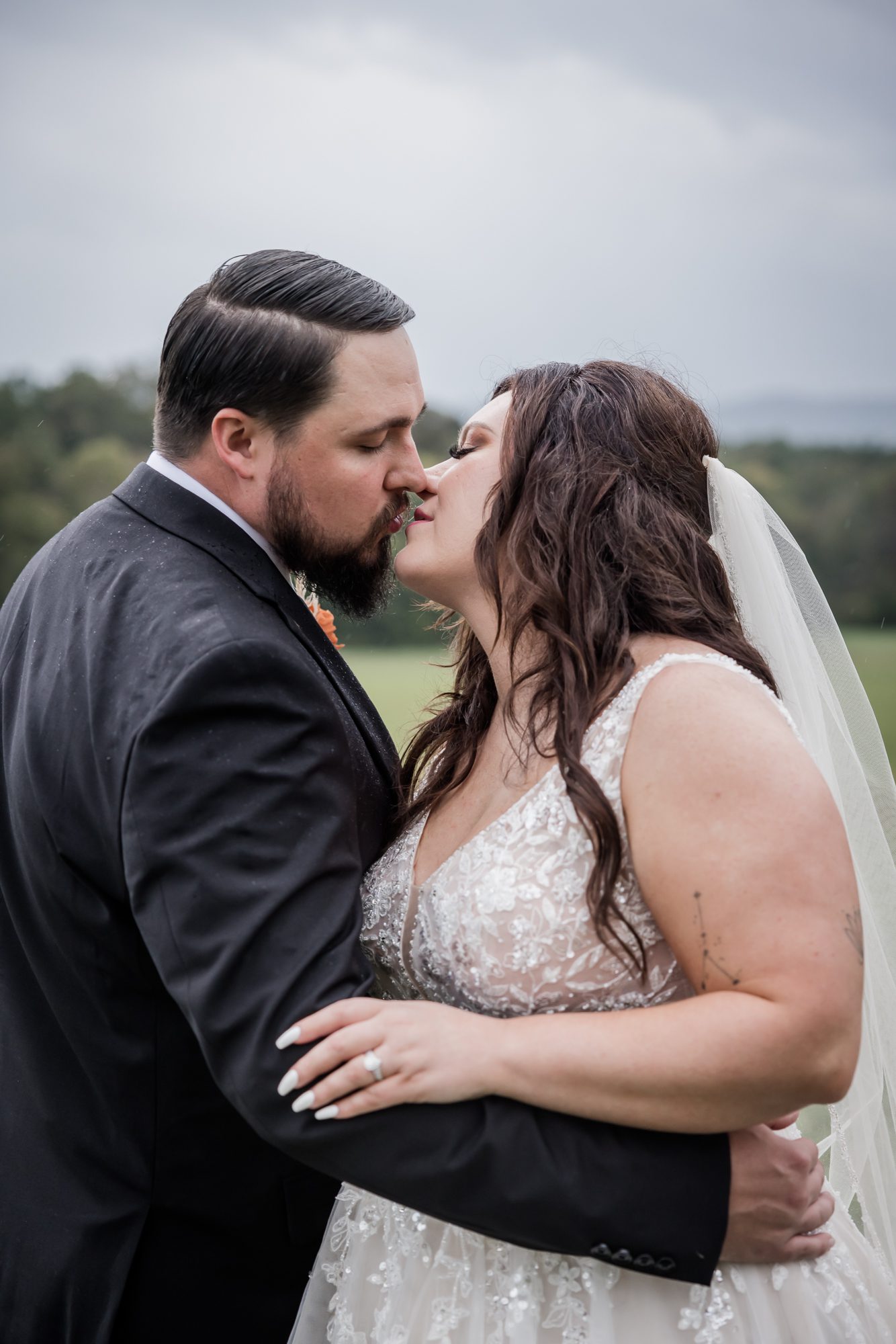 Bride and Groom Rainy Portrait