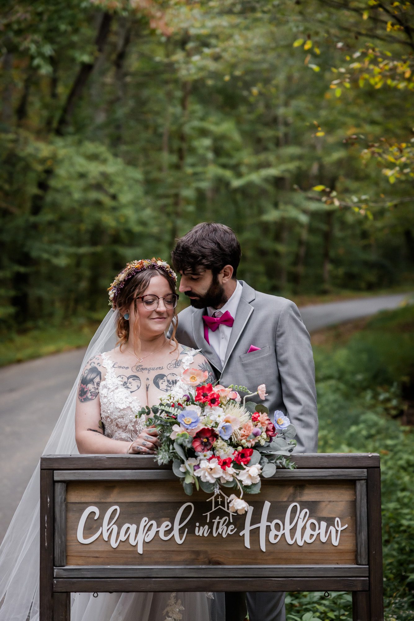 Fall bride and groom portrait