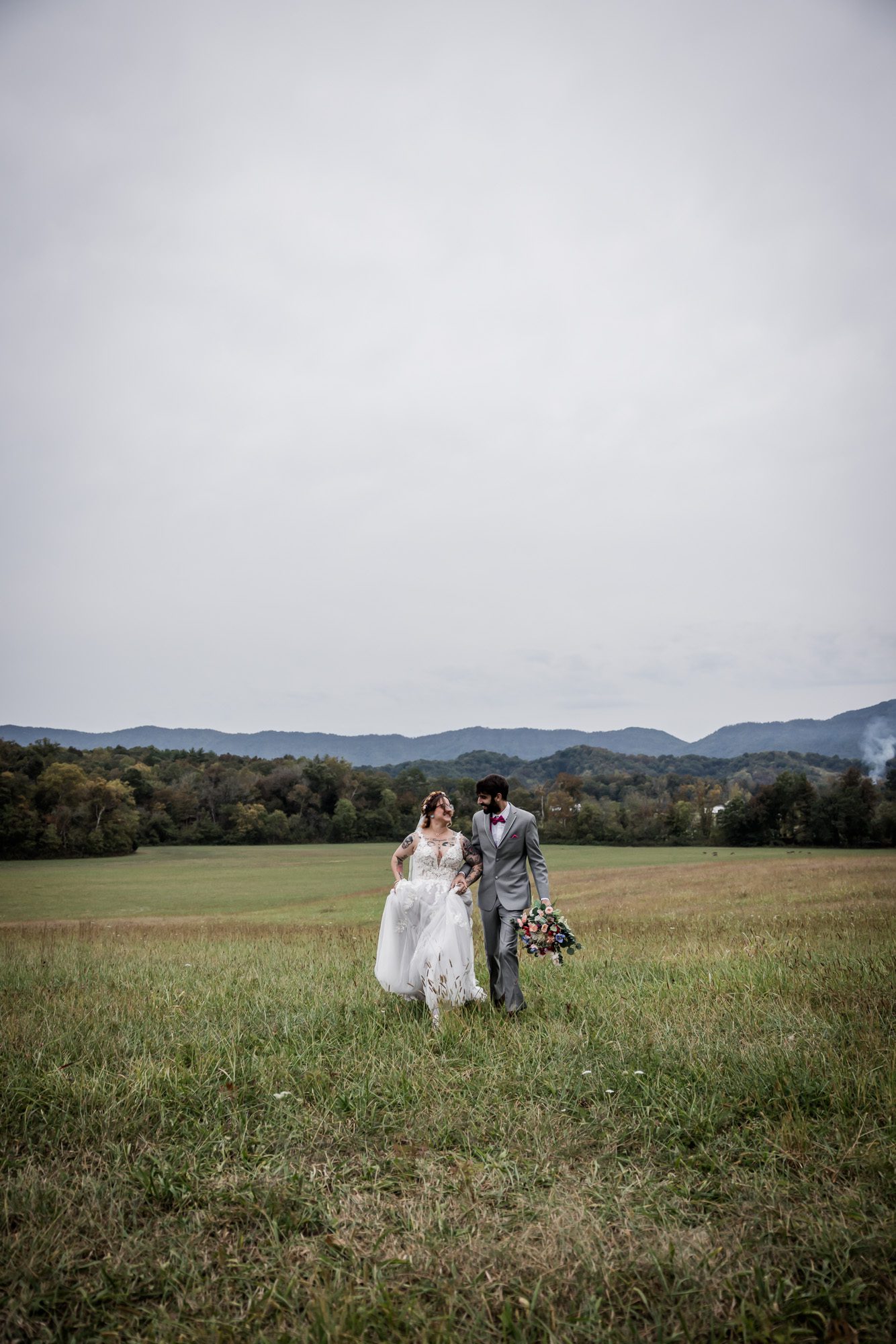Outdoor bride and groom portrait