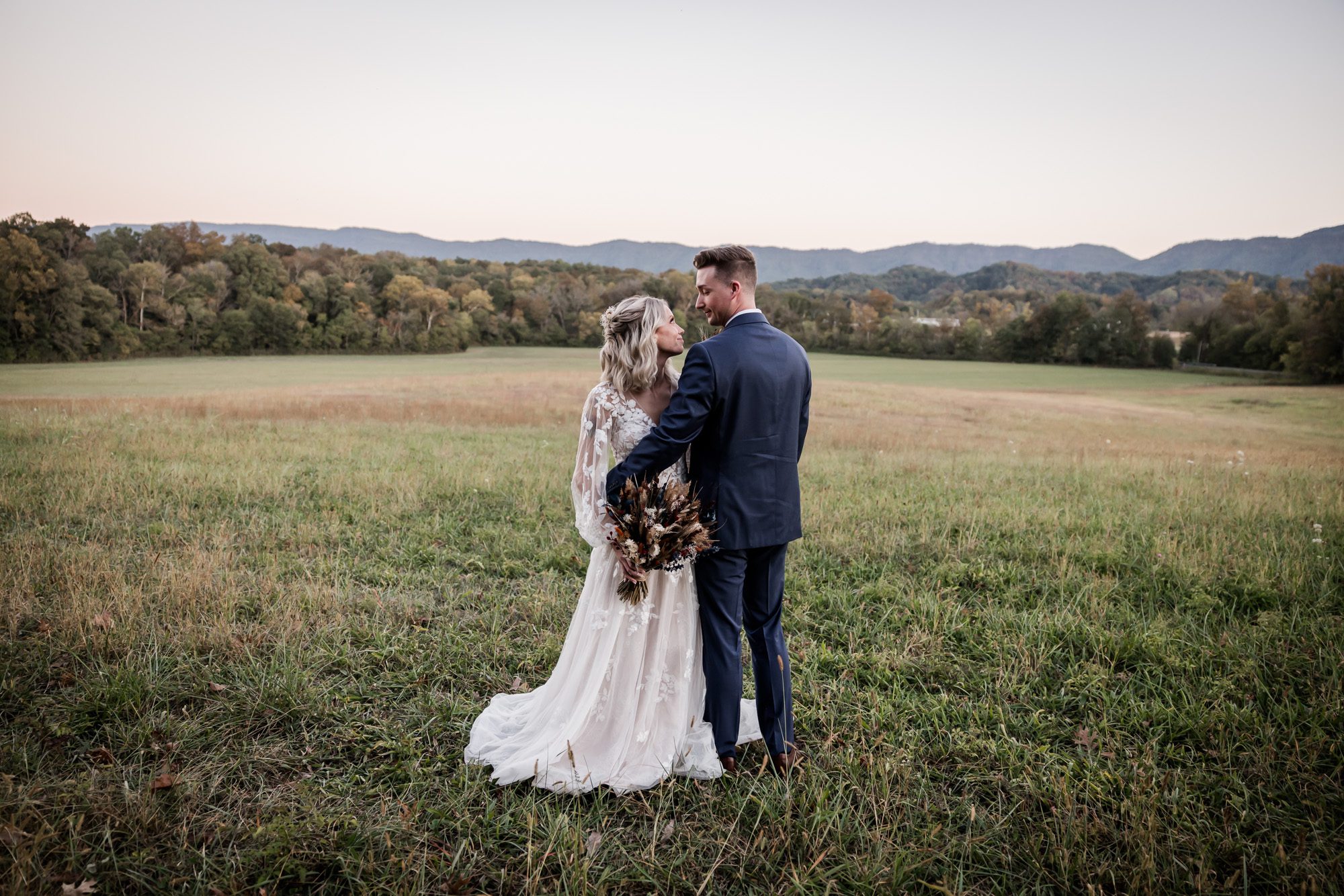Sunset bride and groom portrait