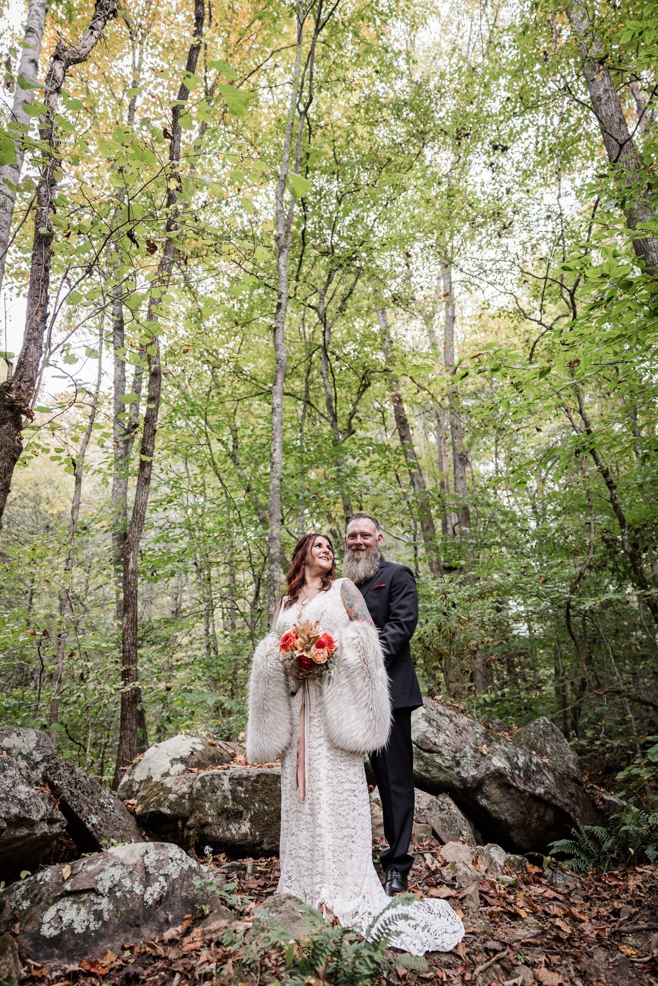 Fall bride and groom portrait