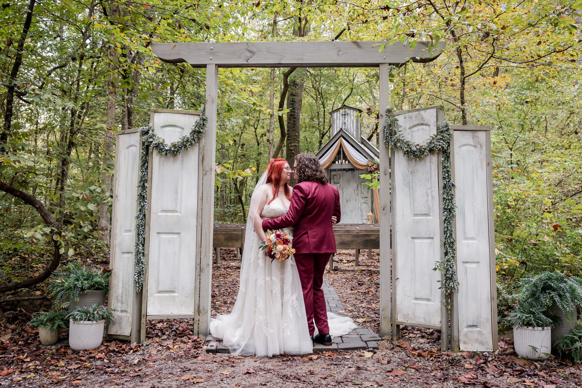 Fall bride and groom portrait