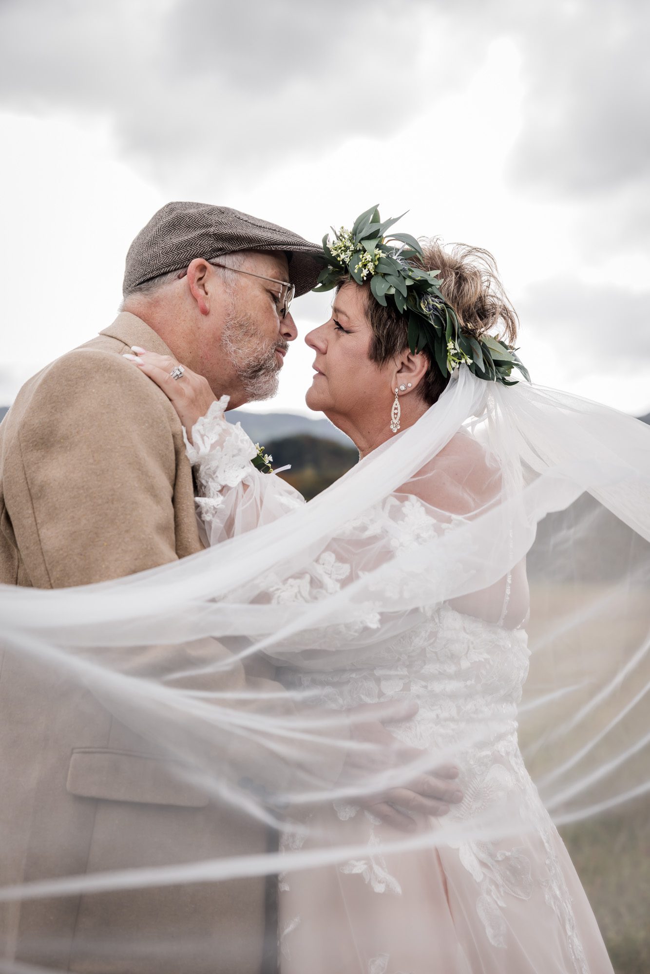 Outdoor bride and groom portrait