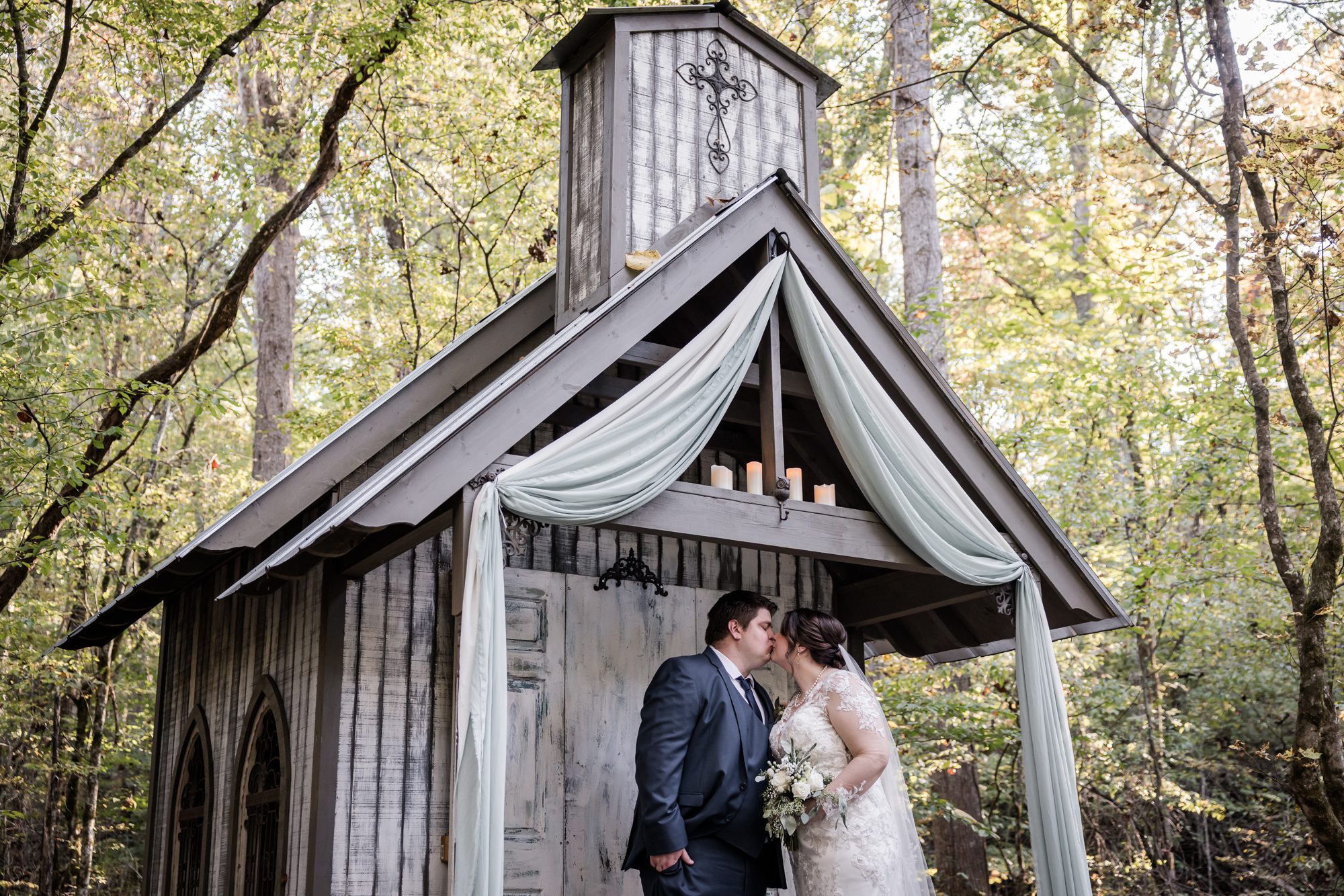 Outdoor bride and groom portrait
