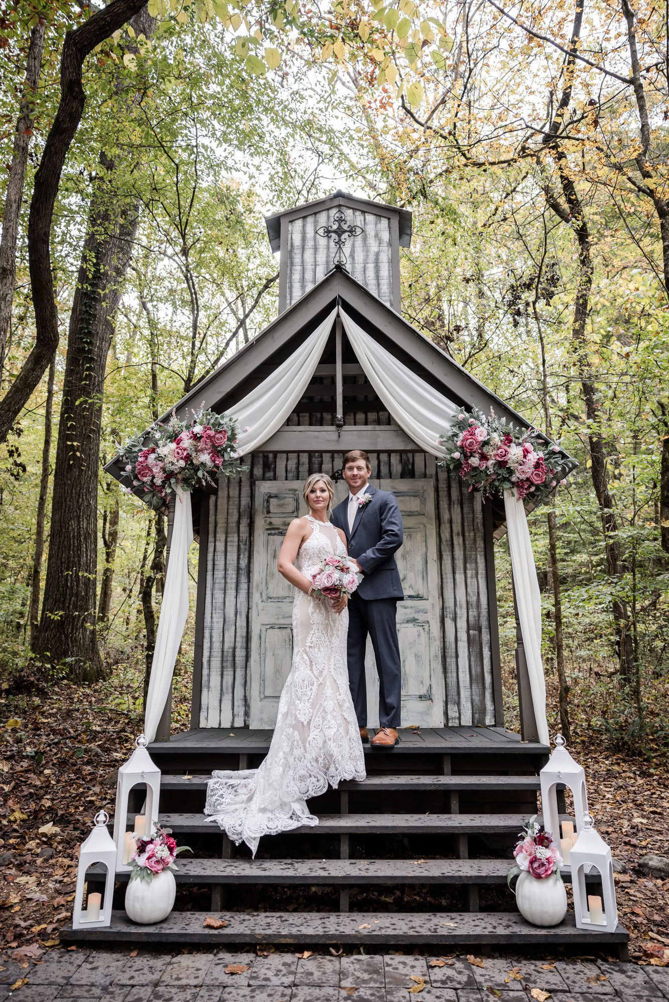 forest bride and groom portrait