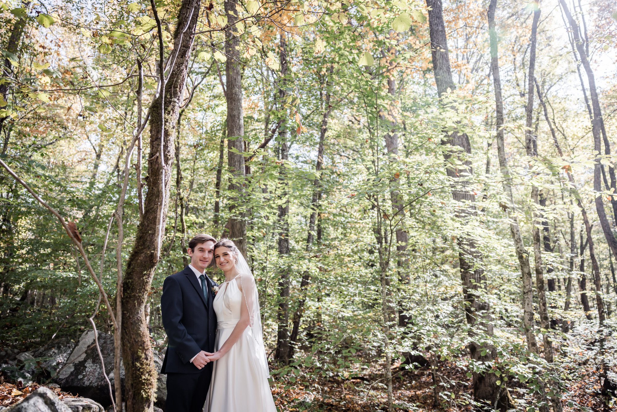 Woodsy bride and Groom portrait